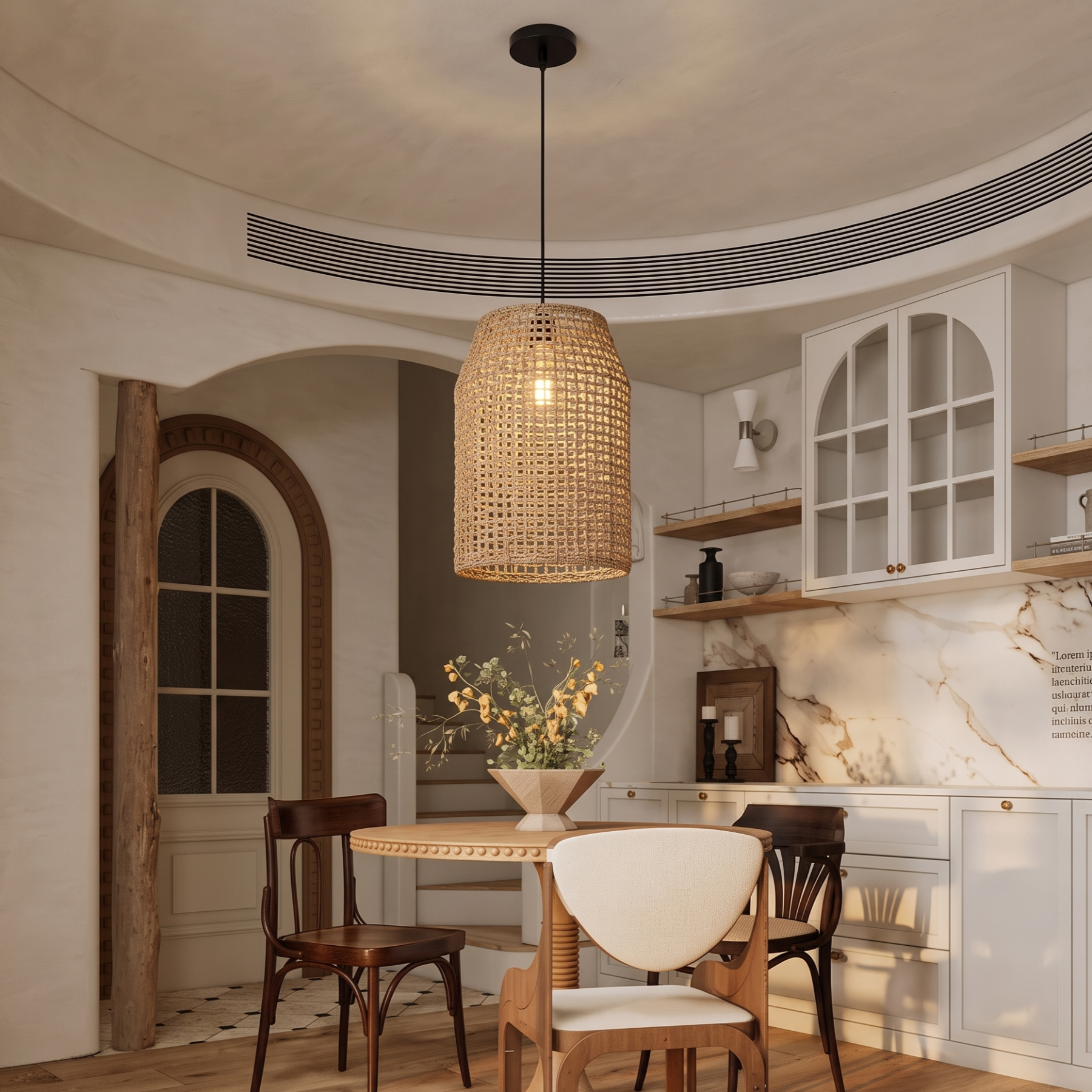 Handwoven Boho Rattan Pendant Light for Kitchen Island Dining Room 