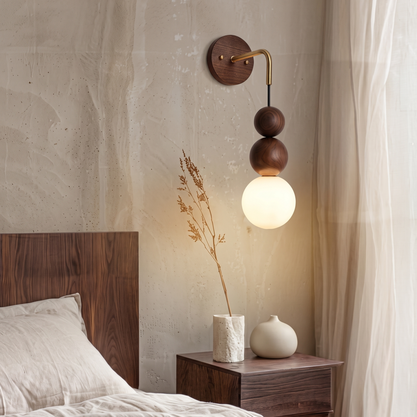 Nordic Geometric Wooden Ball Wall Sconce-Modern Minimalist Glass Globe Wall Light