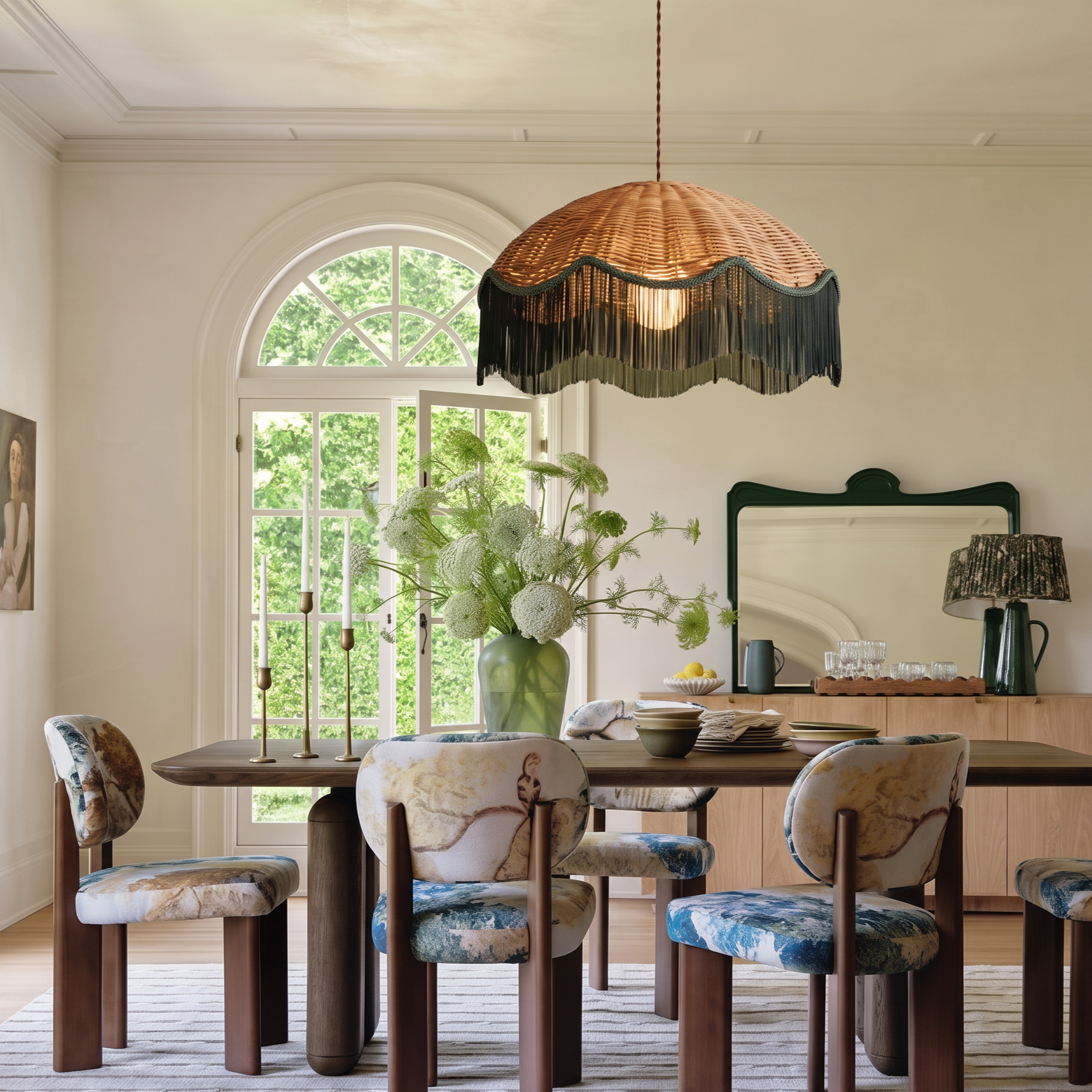 Handwoven Rattan and Fringe Pendant Light Vintage Bohemian Chandelier for Dining Room