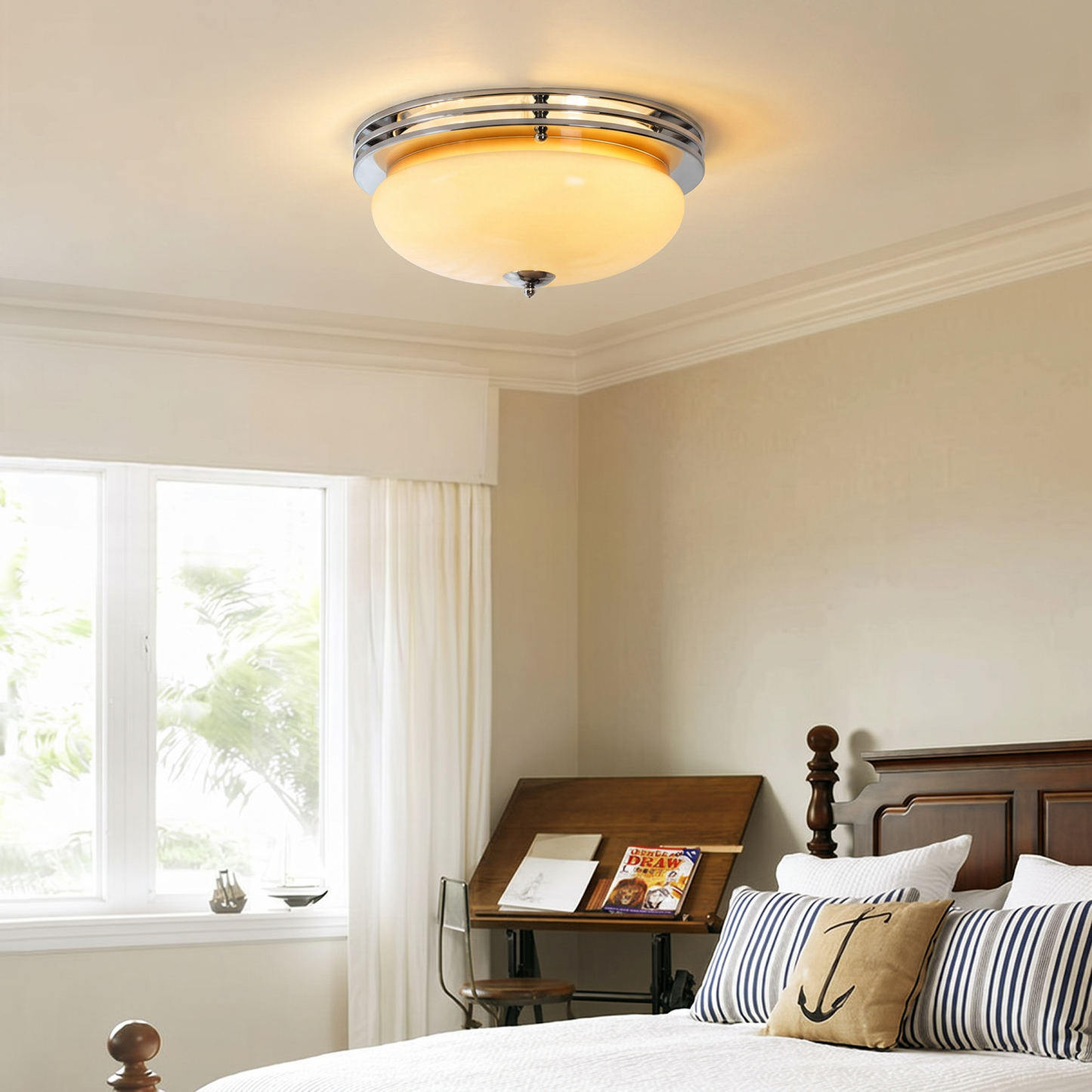 Retro Bauhaus Glass Flush-Mount Ceiling Light for Bedroom Living Room