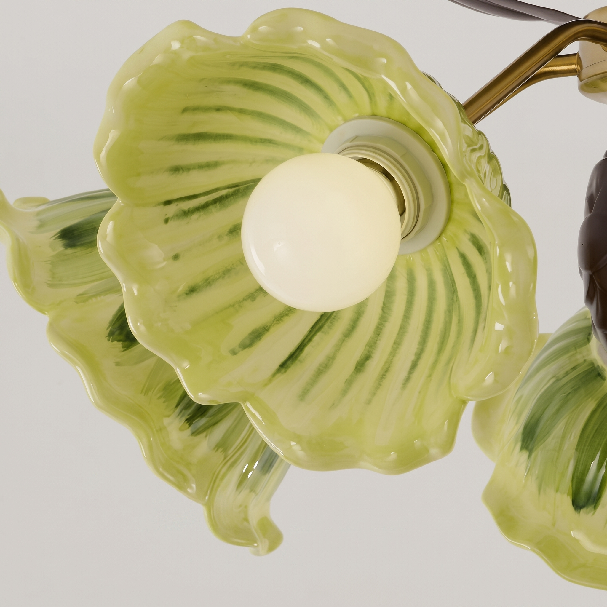 Vintage Green Art Ceramics Semi-Flush Mount Ceiling Light for Living Room Bedroom