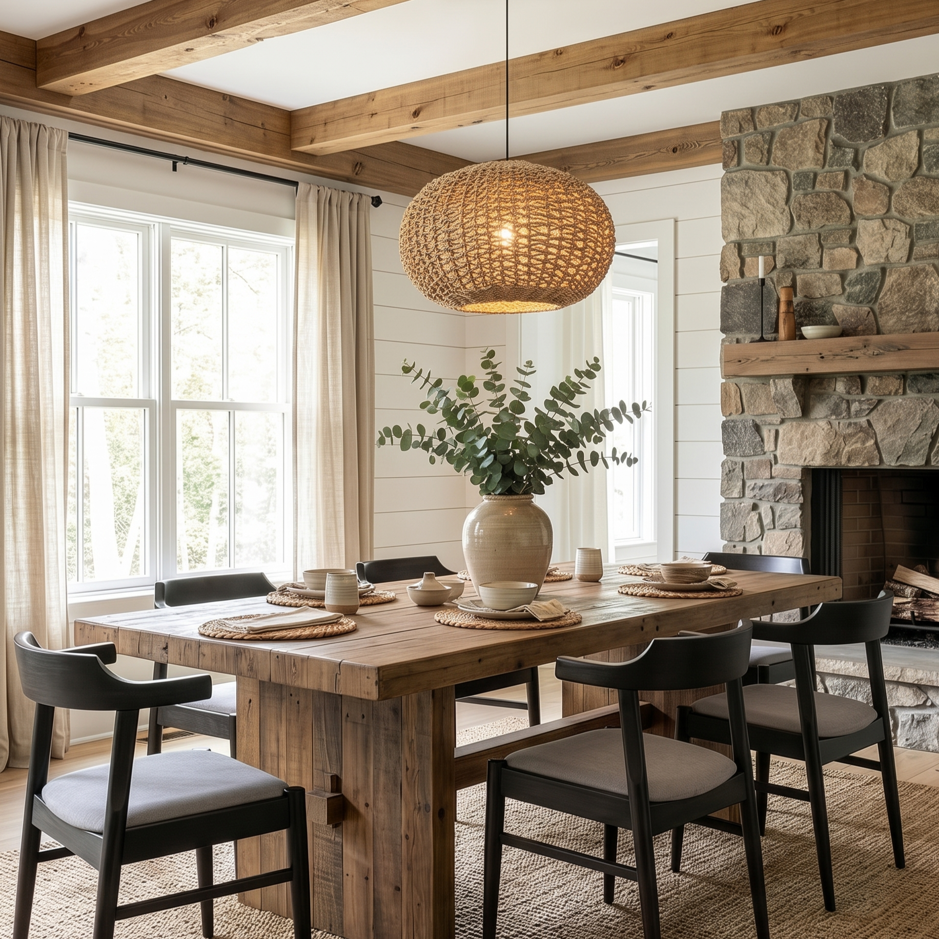 Vintage Coastal Style Rattan Pendant Light for Kitchen Island Dining Room