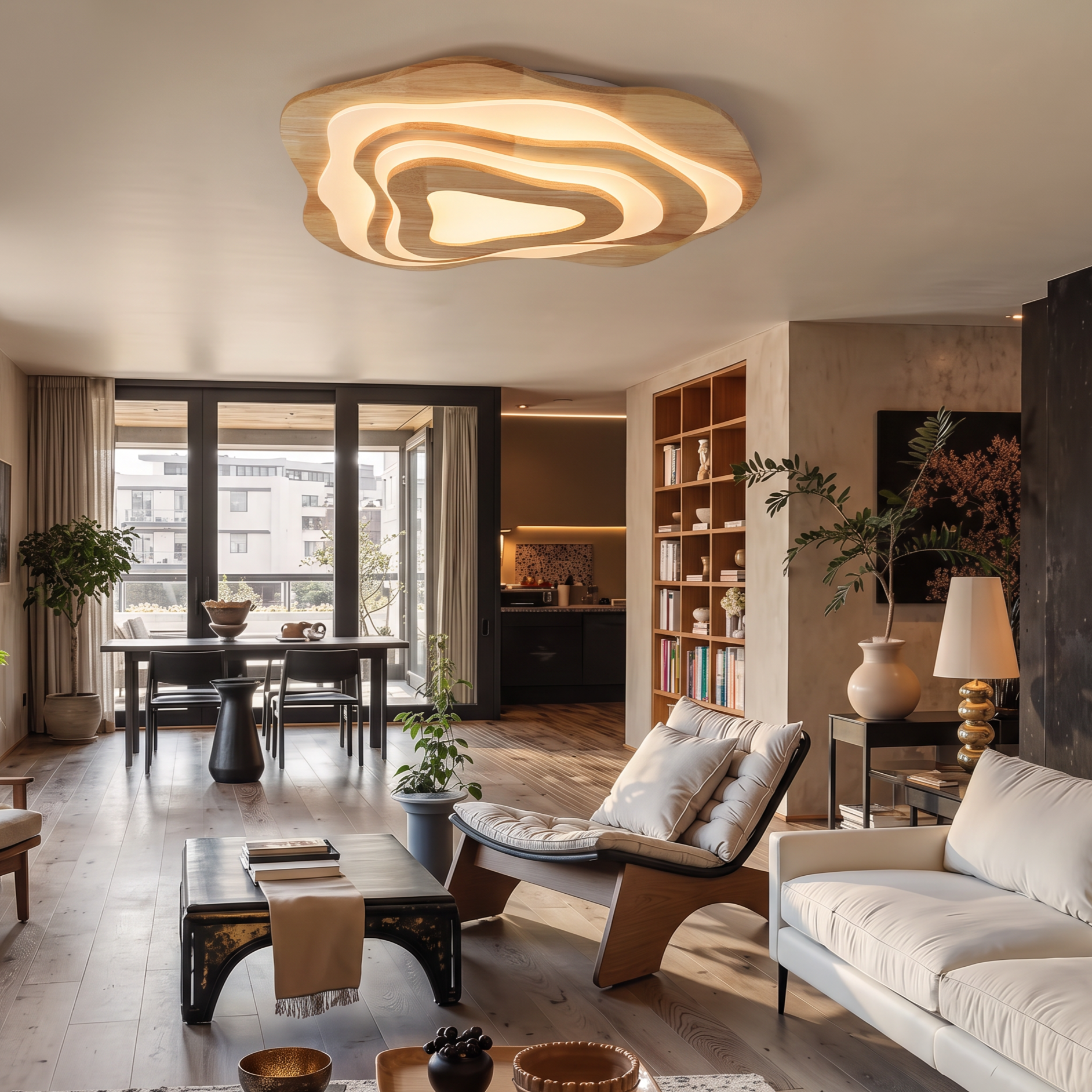 Vintage Irregular Solid Wooden Ceiling Light For Living Room