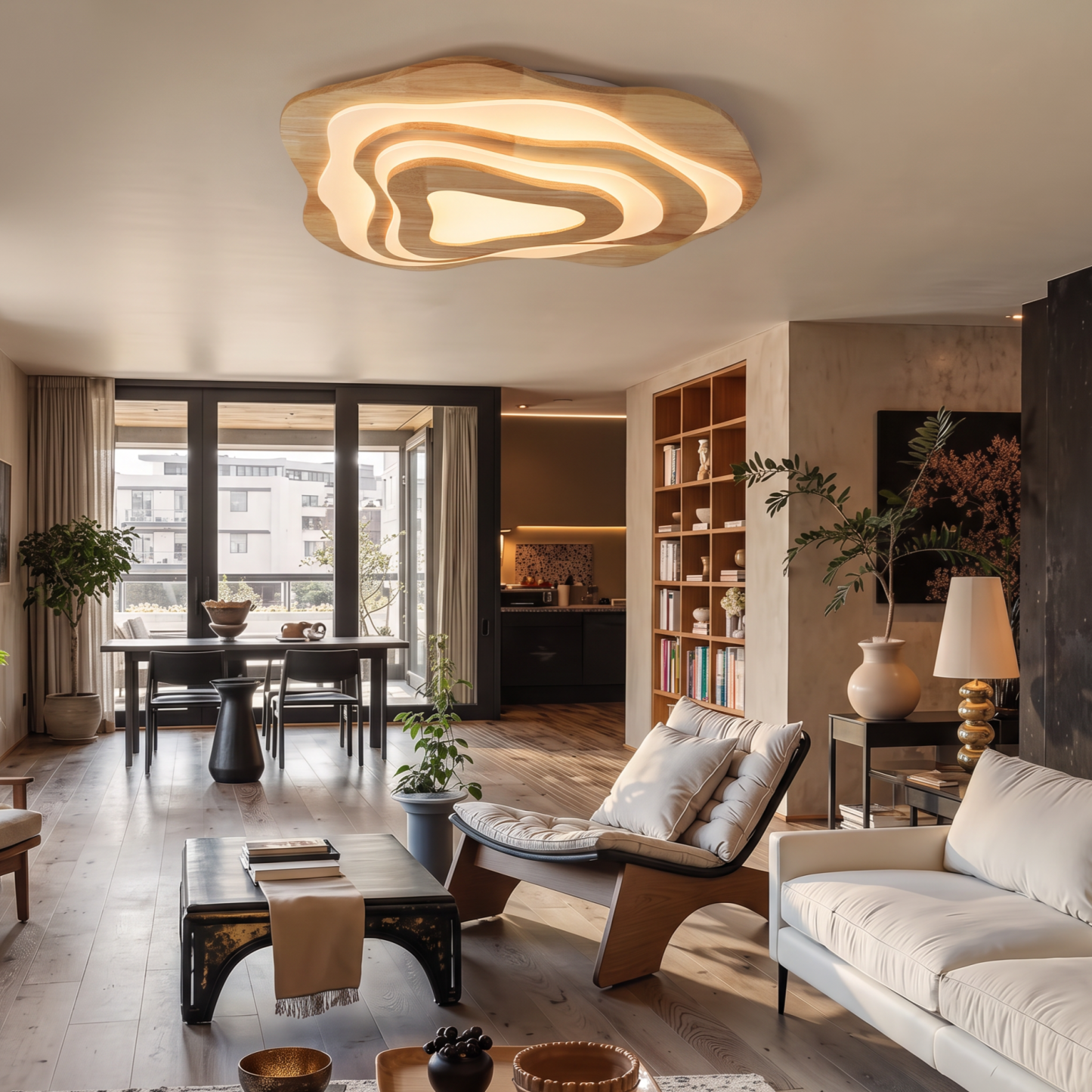 Vintage Irregular Solid Wooden Ceiling Light For Living Room