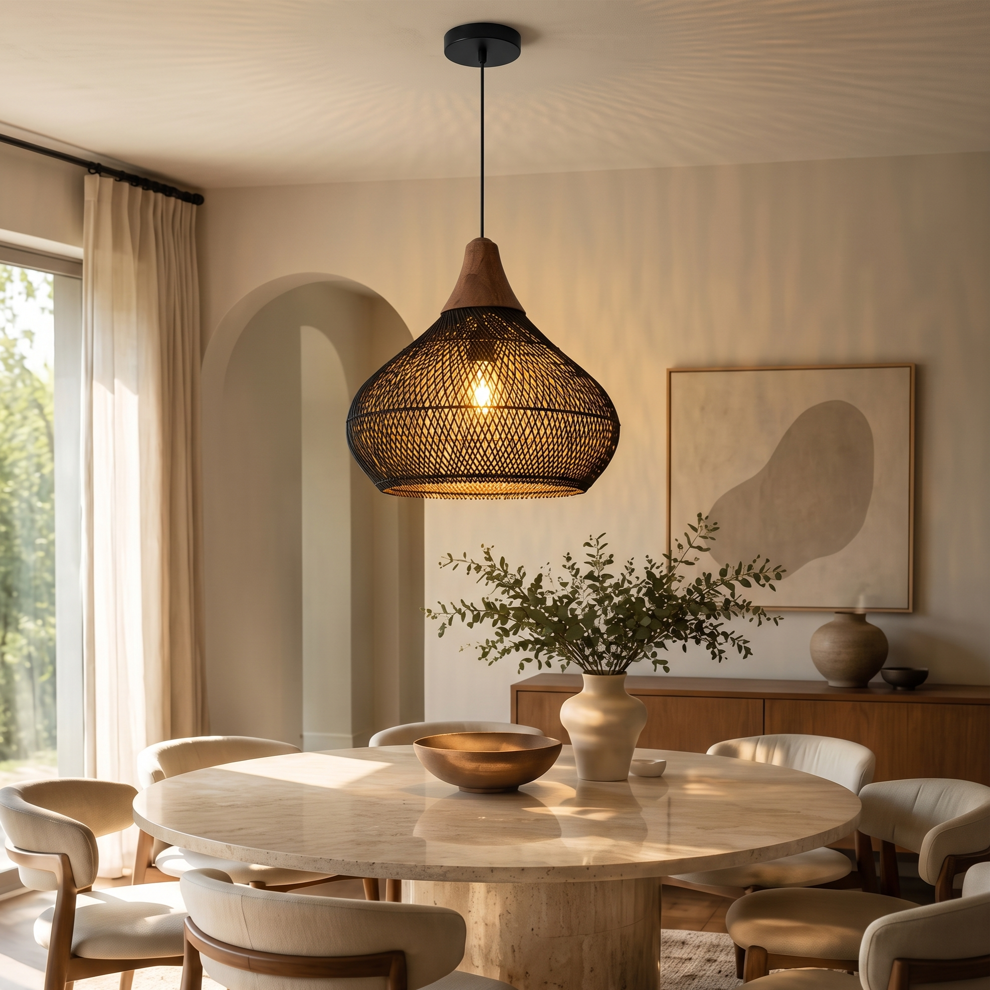 Retro Wicker Pendant Lighting Fixture  for Dining Table