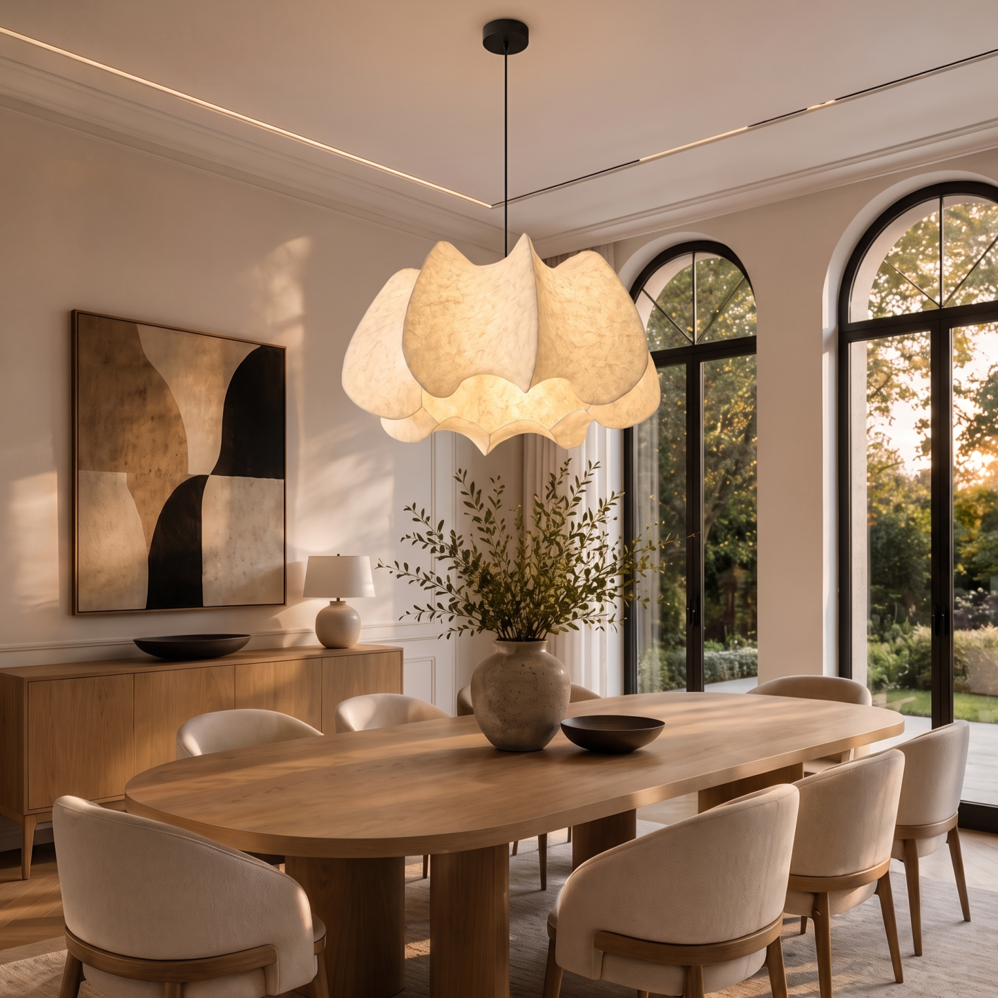  Scandinavian Minimalism Silk Pendant Light -Organic Modern Chandelier for Dining Room Living Room