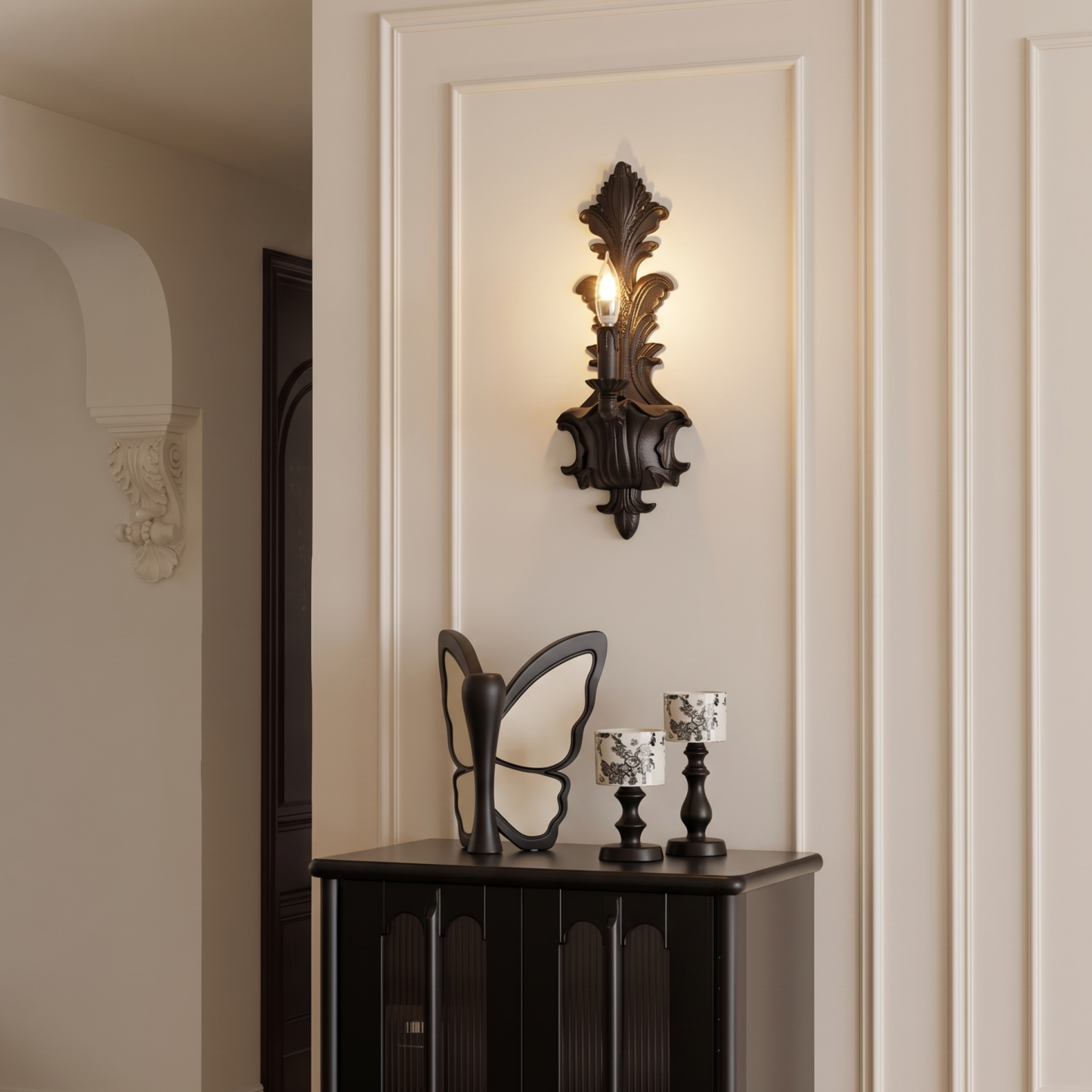 Vintage French Resin Wall Sconce -Elegant Gothic Candle Wall Light Fixture for Living Room Bedroom Hallway