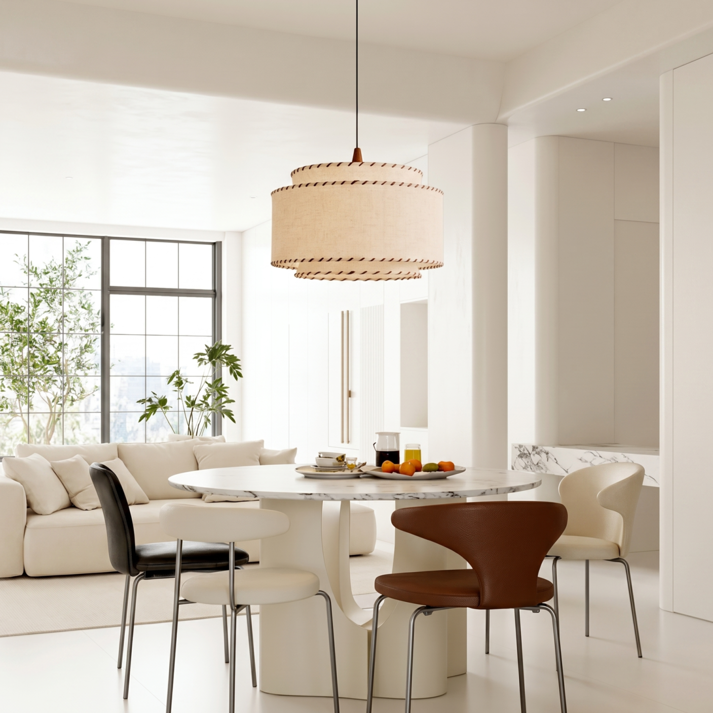 Mid-Century Modern Drum Fabric Pendant Light for Living Room Bedroom