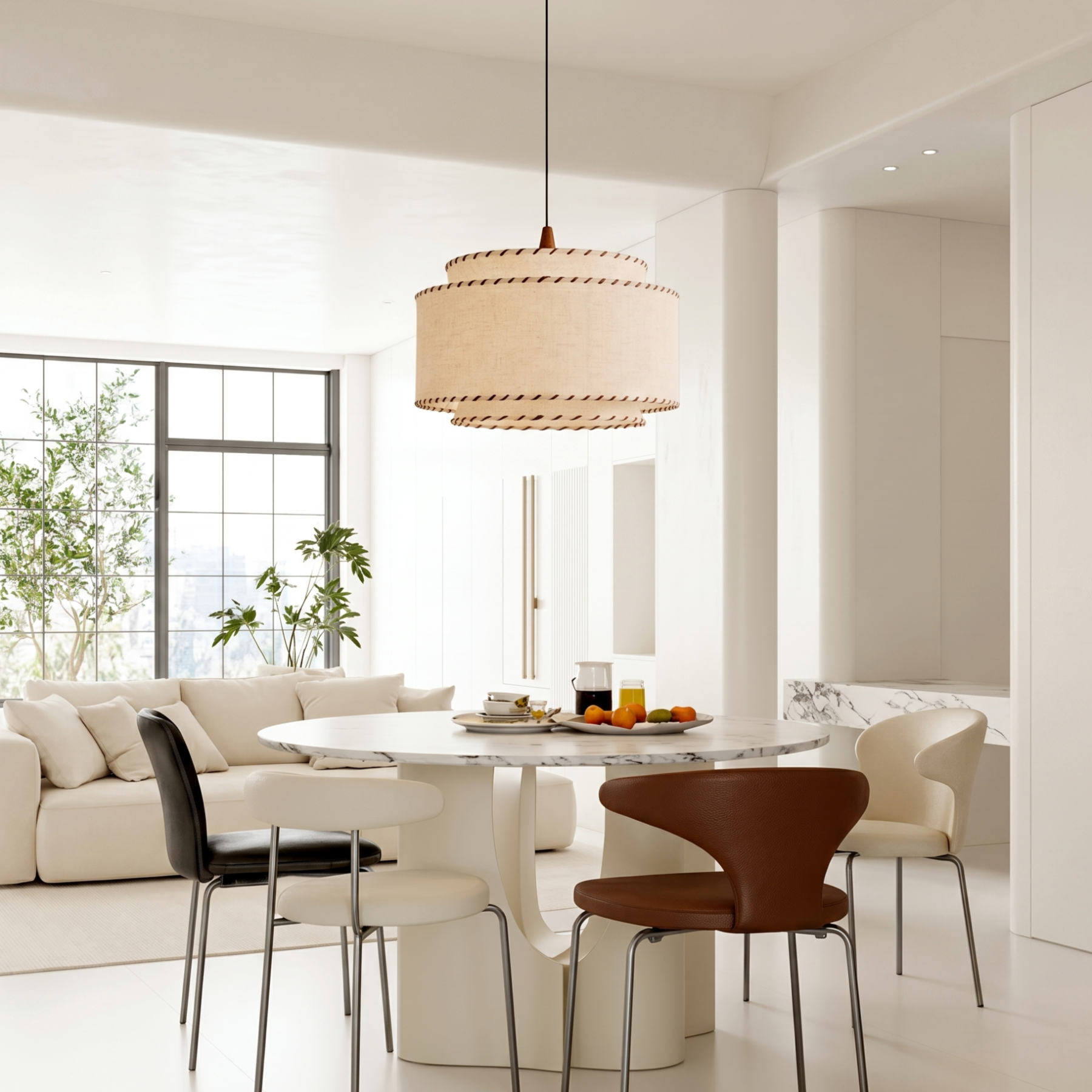 Mid-Century Modern Drum Fabric Pendant Light for Living Room Bedroom