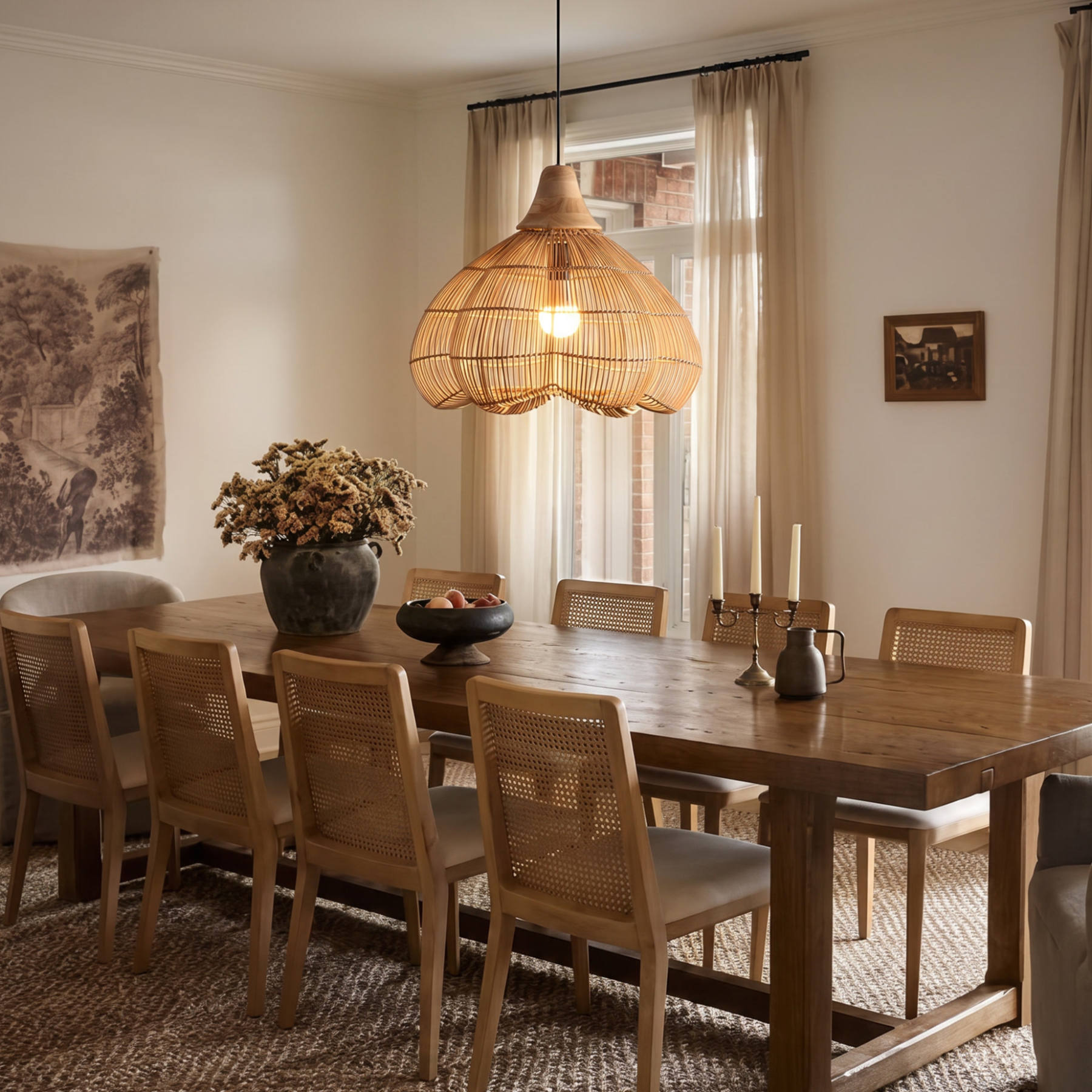 Handmade Woven Boho Rattan Pendant Light for Dining Room