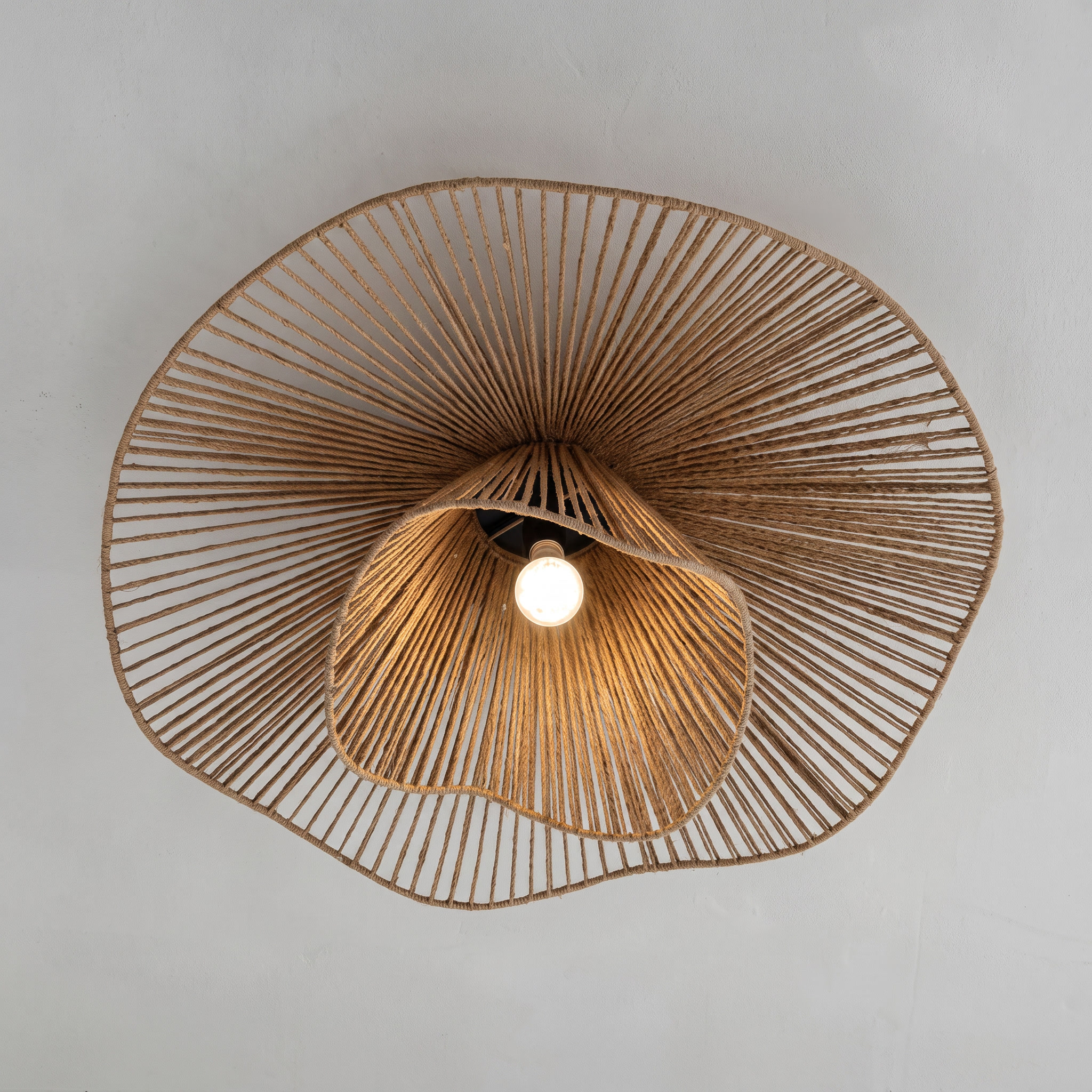 Retro Wavy Woven Paper Rope Flush Mount Ceiling Light  for Living Room Bedroom