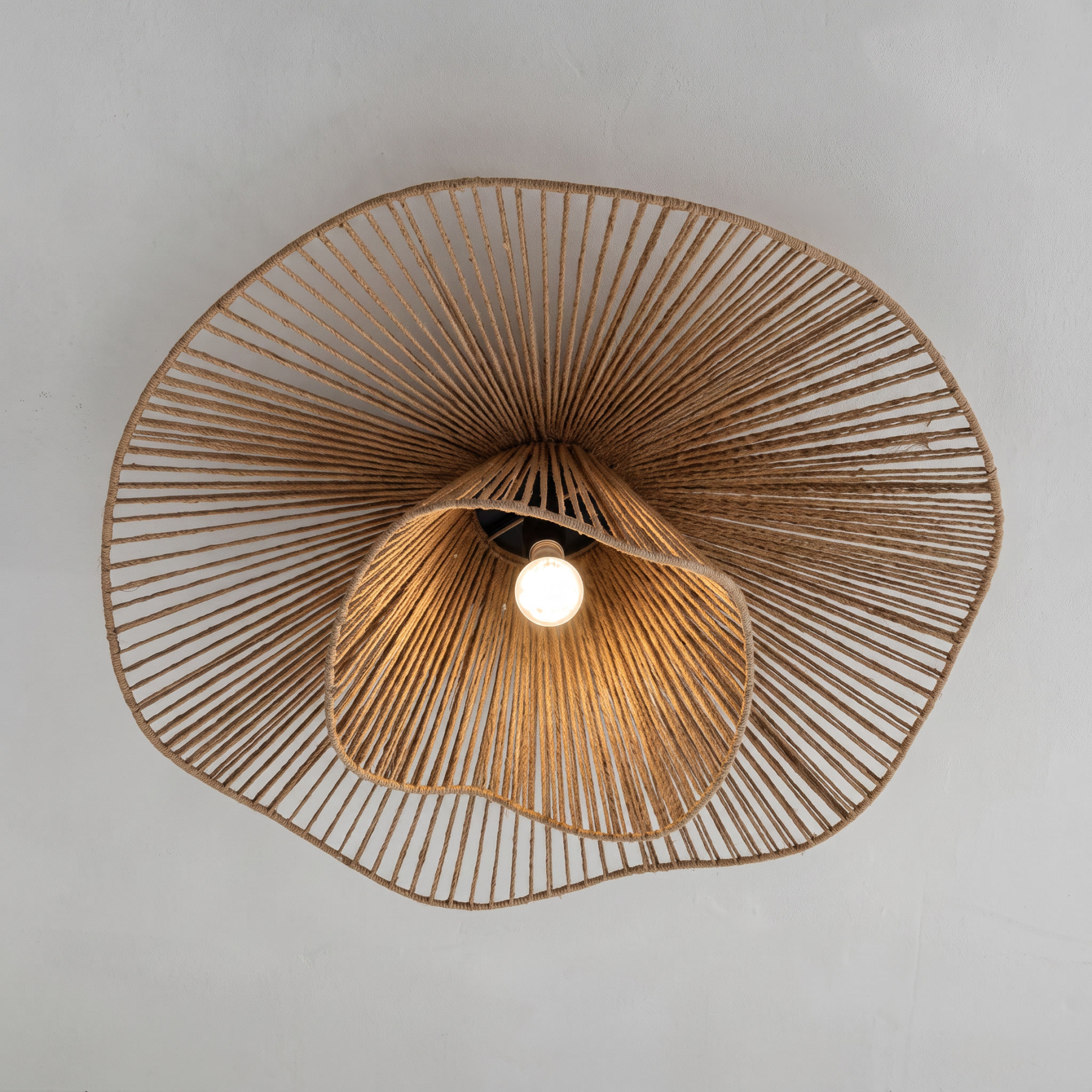 Retro Wavy Woven Paper Rope Flush Mount Ceiling Light  for Living Room Bedroom