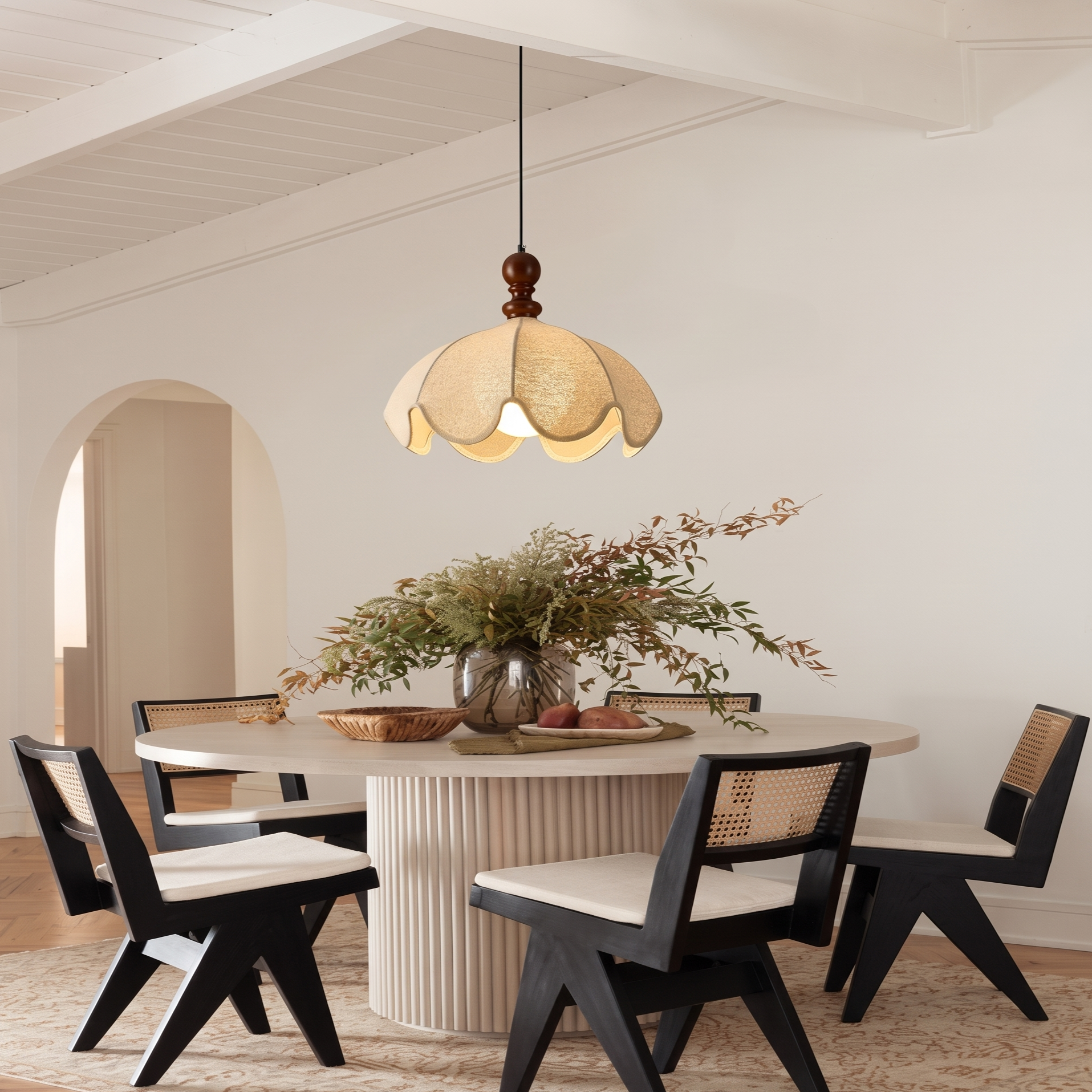 Vintage Fabric Pendant Light –Wabi-Sabi Fabric Shade Hanging Ceiling Light for  Dining Room Bedroom and Living Room