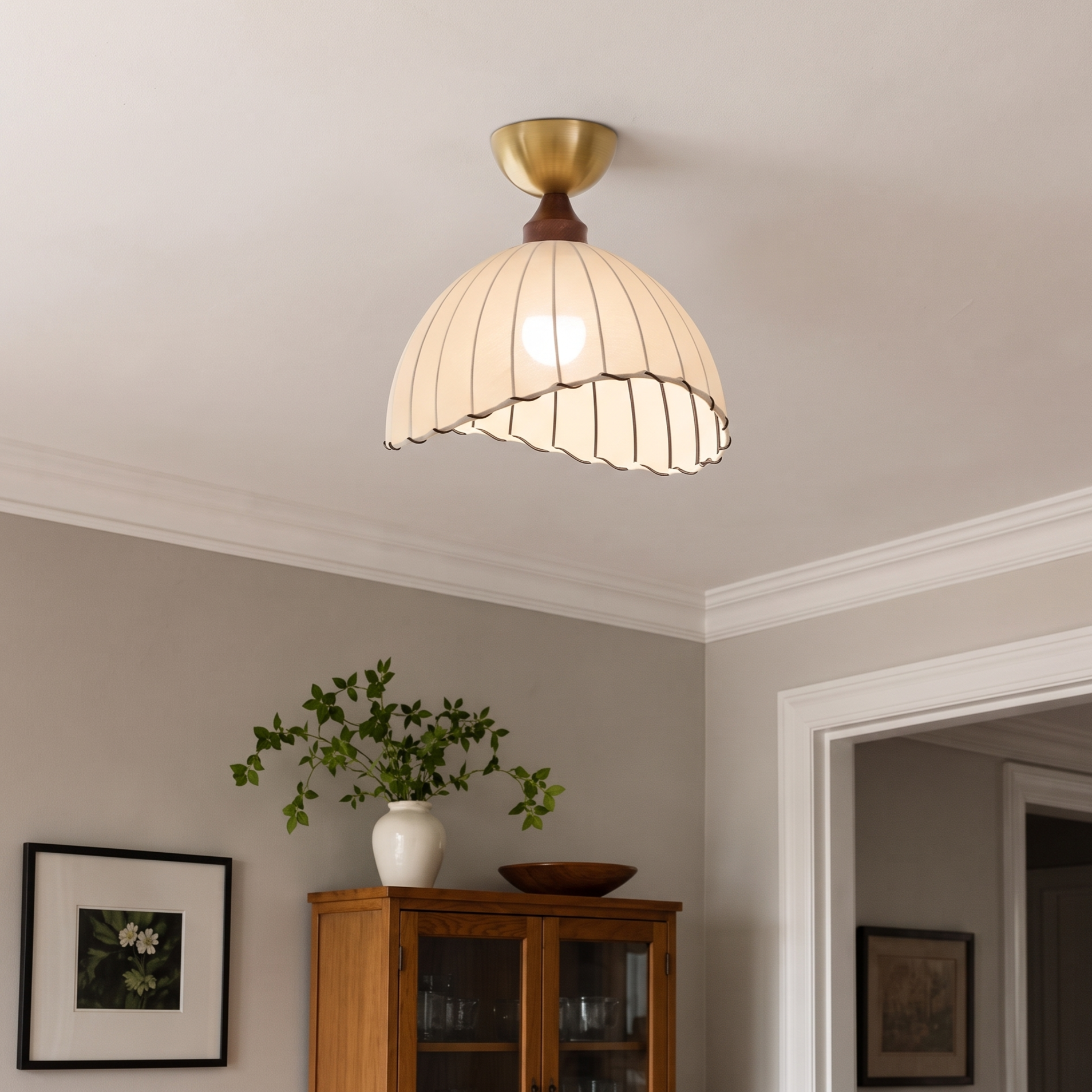 Vintage Cream Fabric Ceiling Light for Bedroom Living Room Corridor