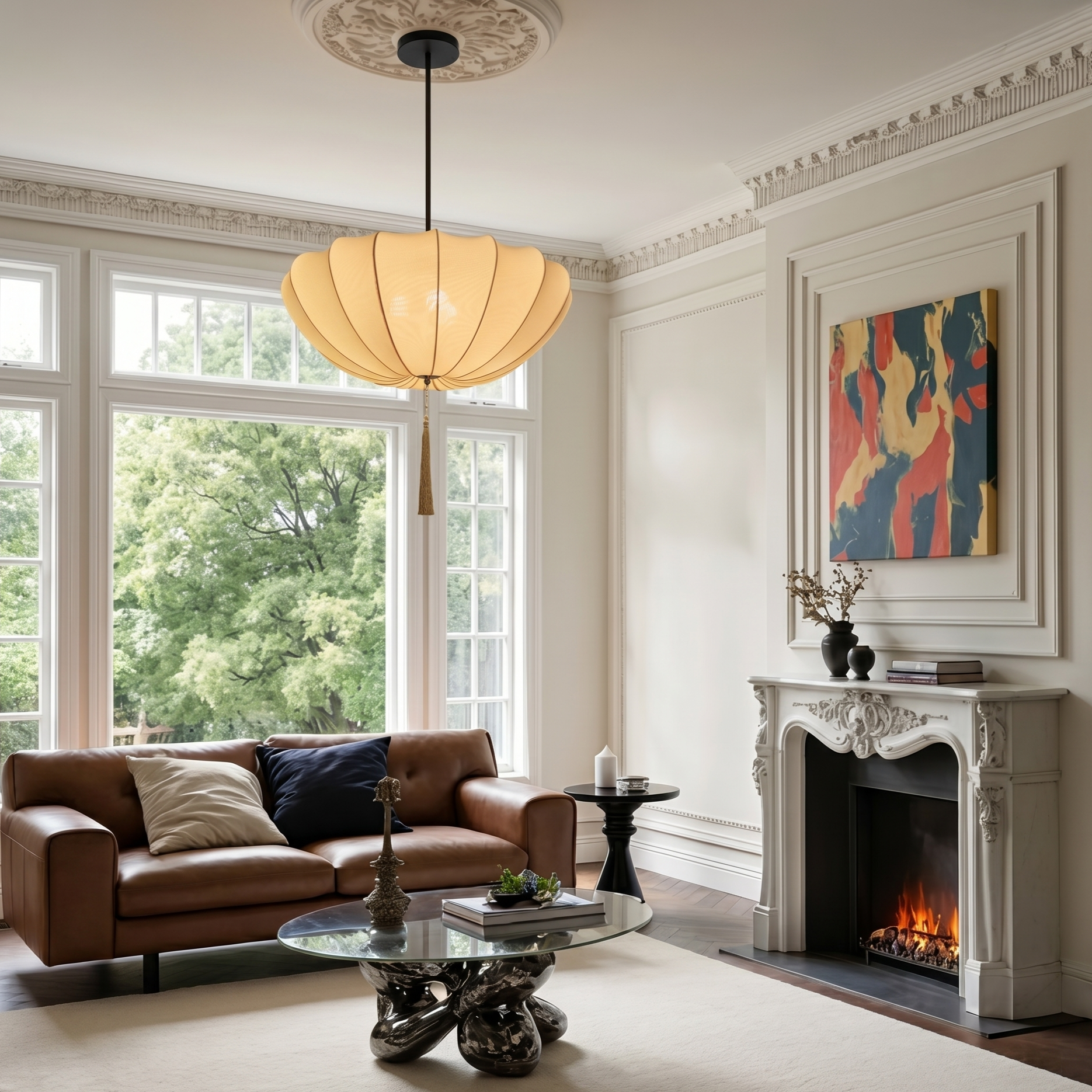 Cream Fabric Pendant Light, Wabi Sabi Pendant Lamp Living Room Bedroom
