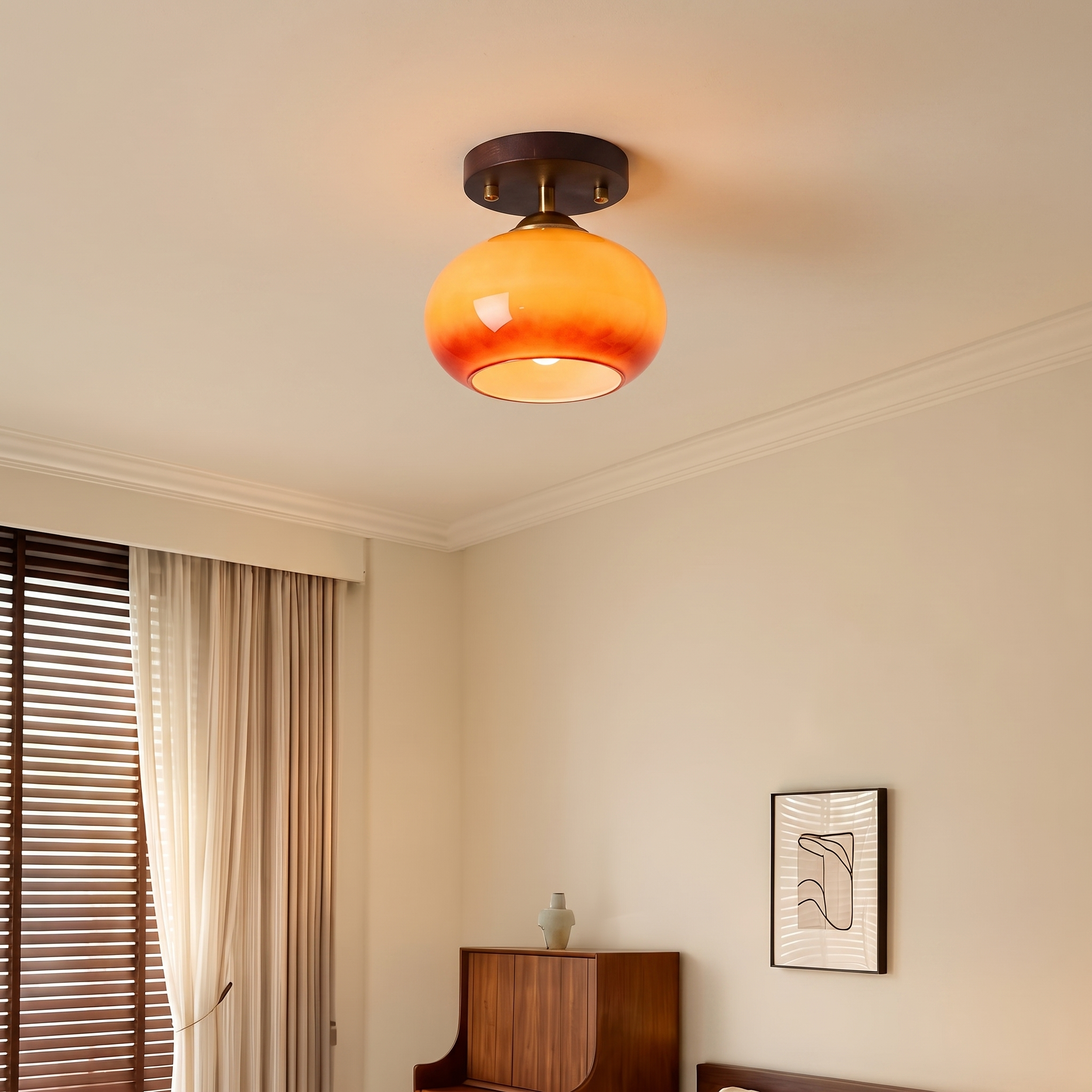 Mid-Century Modern Glass Flush Mount Ceiling Light for Hallway Entryway Bedroom