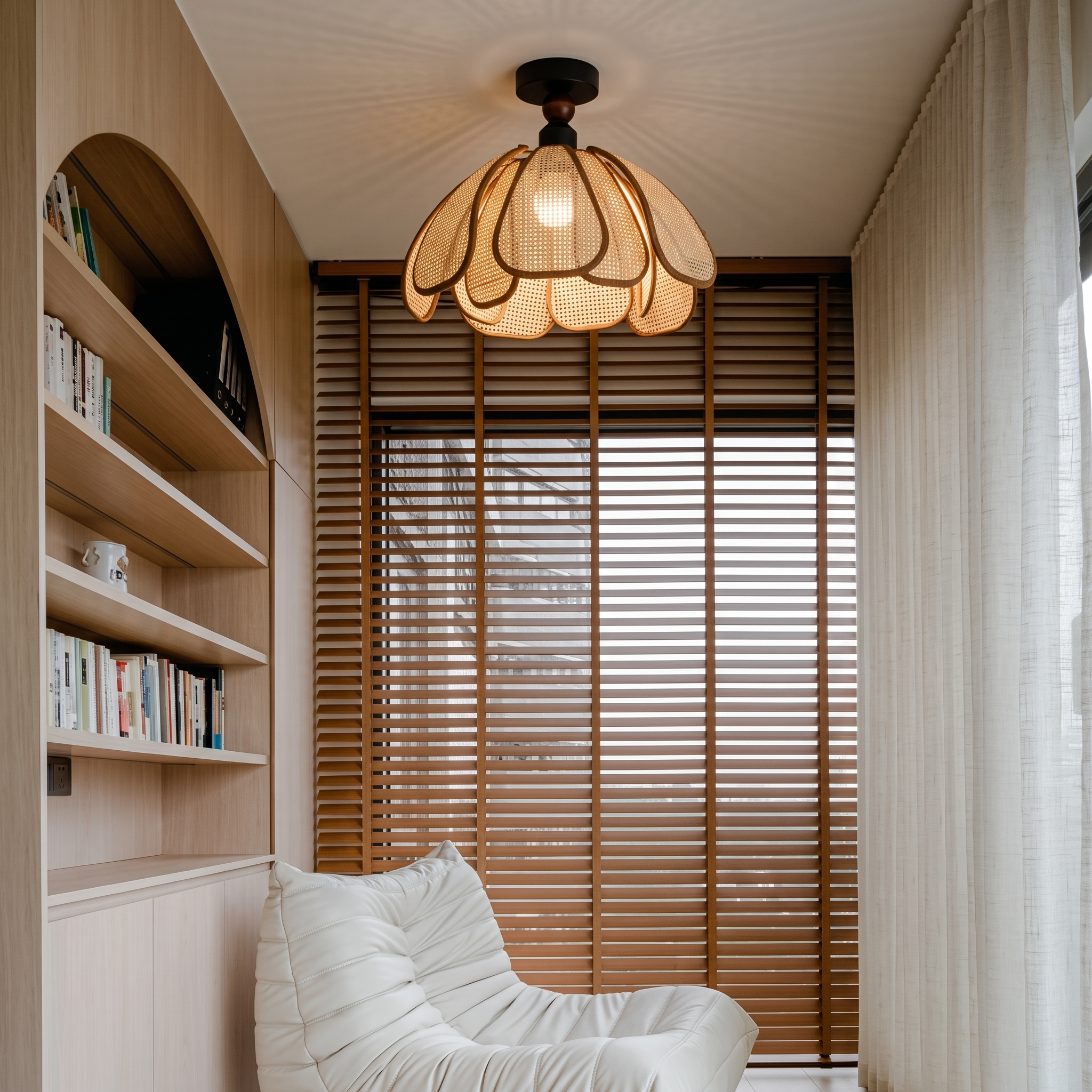 Japanese Wabi-Sabi Woven Rattan Flower Ceiling Lamp for Hallway Entryway