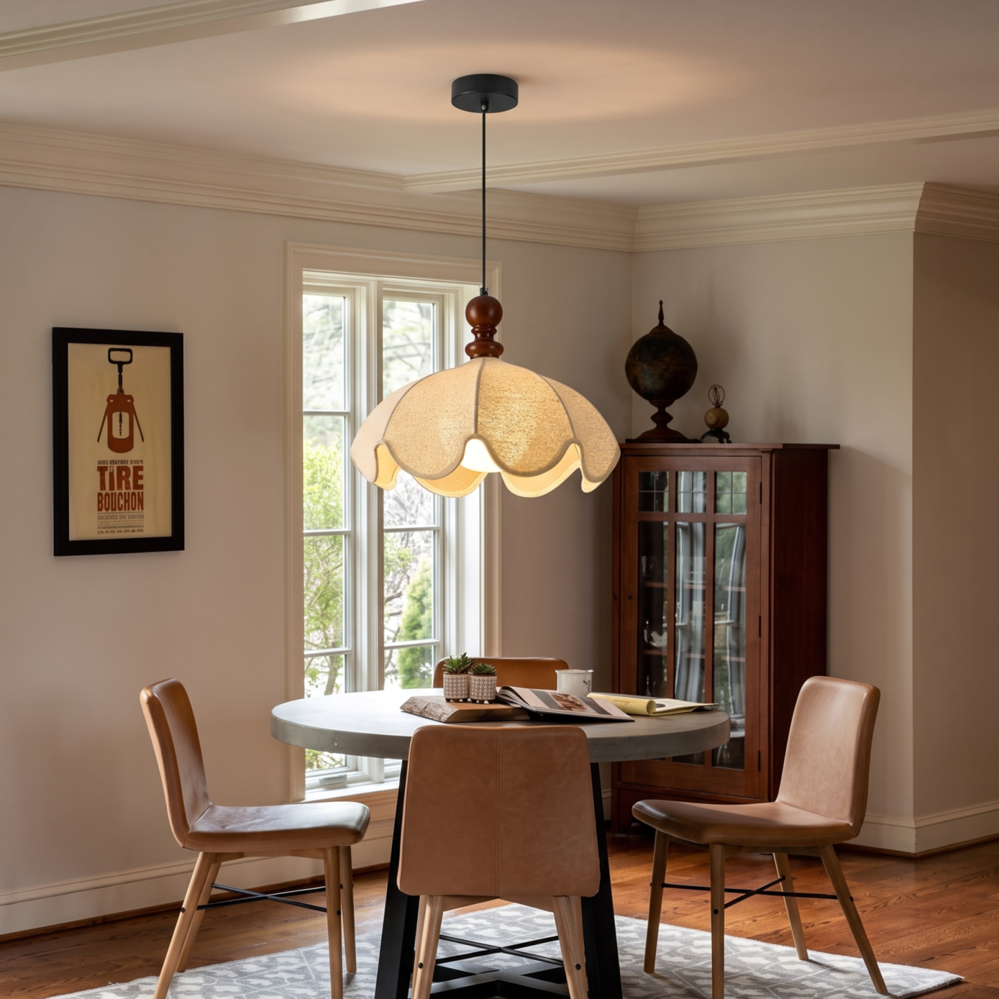 Vintage Fabric Pendant Light –Wabi-Sabi Fabric Shade Hanging Ceiling Light for  Dining Room Bedroom and Living Room