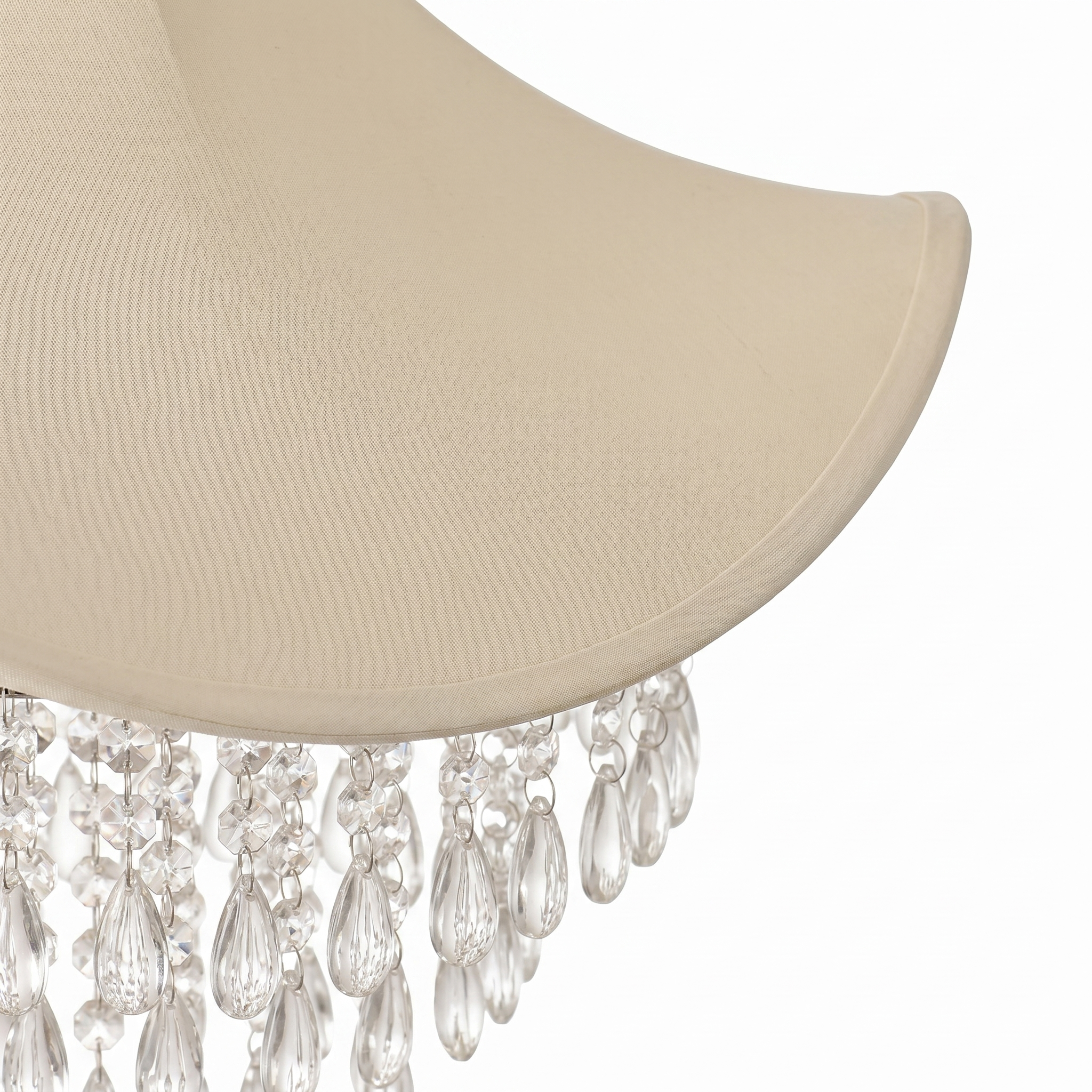 French Country Crystal Chandelier, Vintage Fabric Pendant Light for Living Room