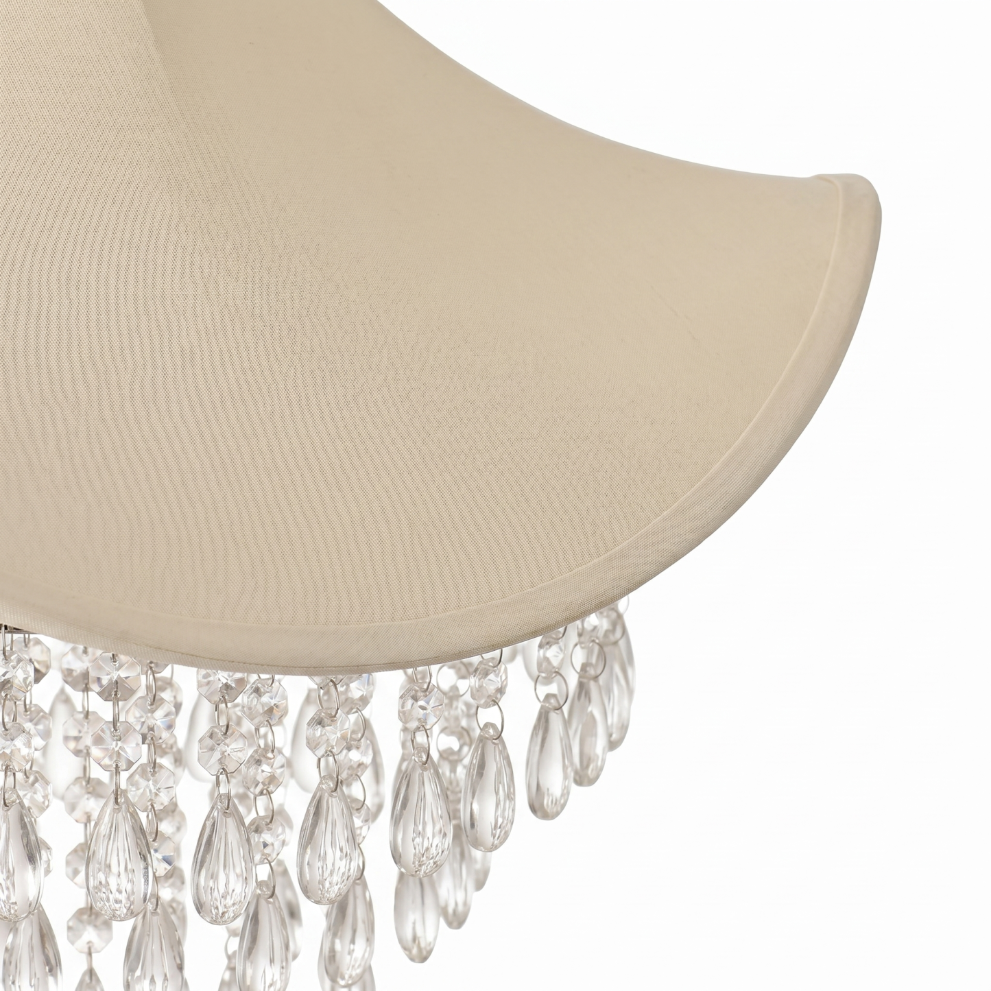 French Country Crystal Chandelier, Vintage Fabric Pendant Light for Living Room