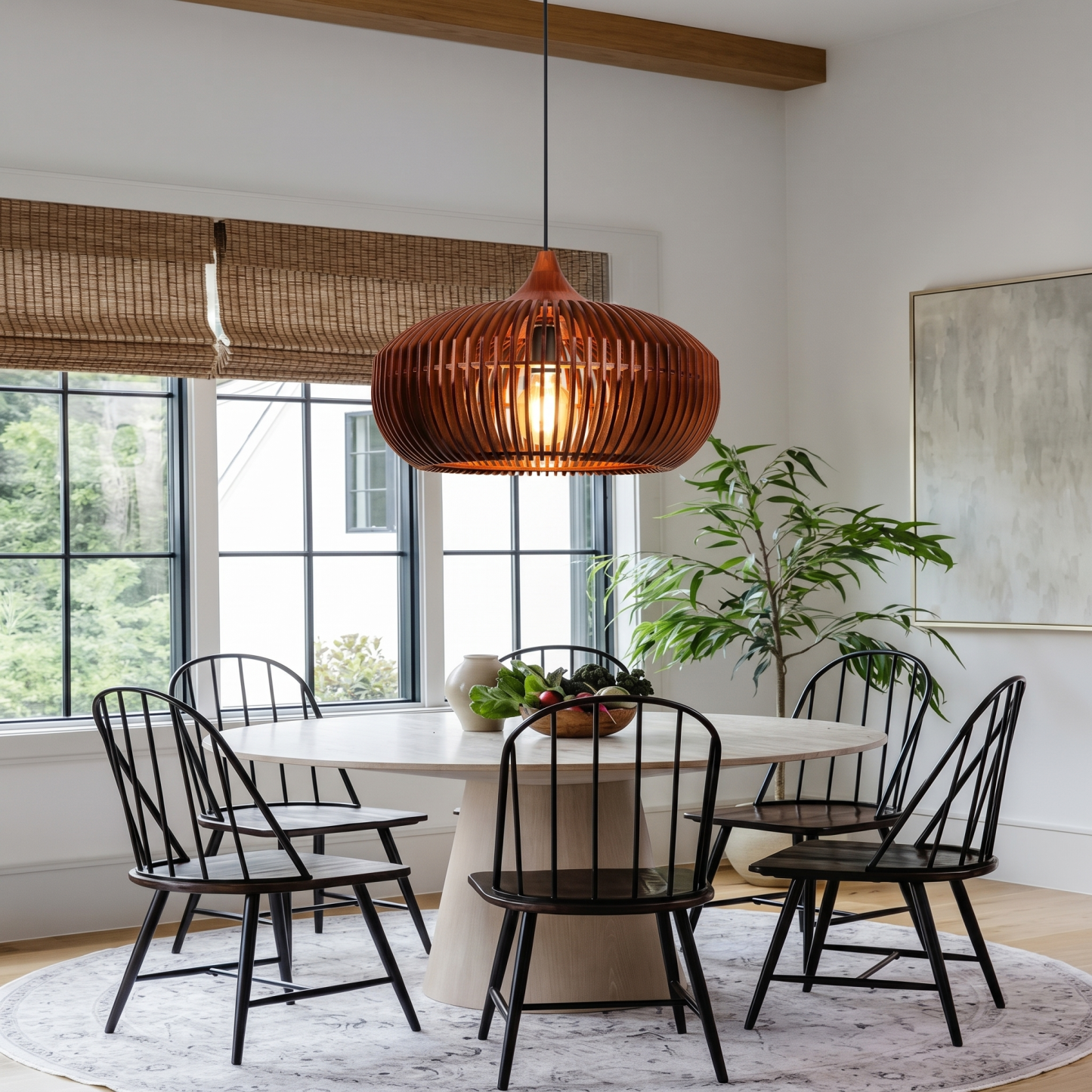 Mid-Century Wood Pendant Light for Kitchen Island and Living Room