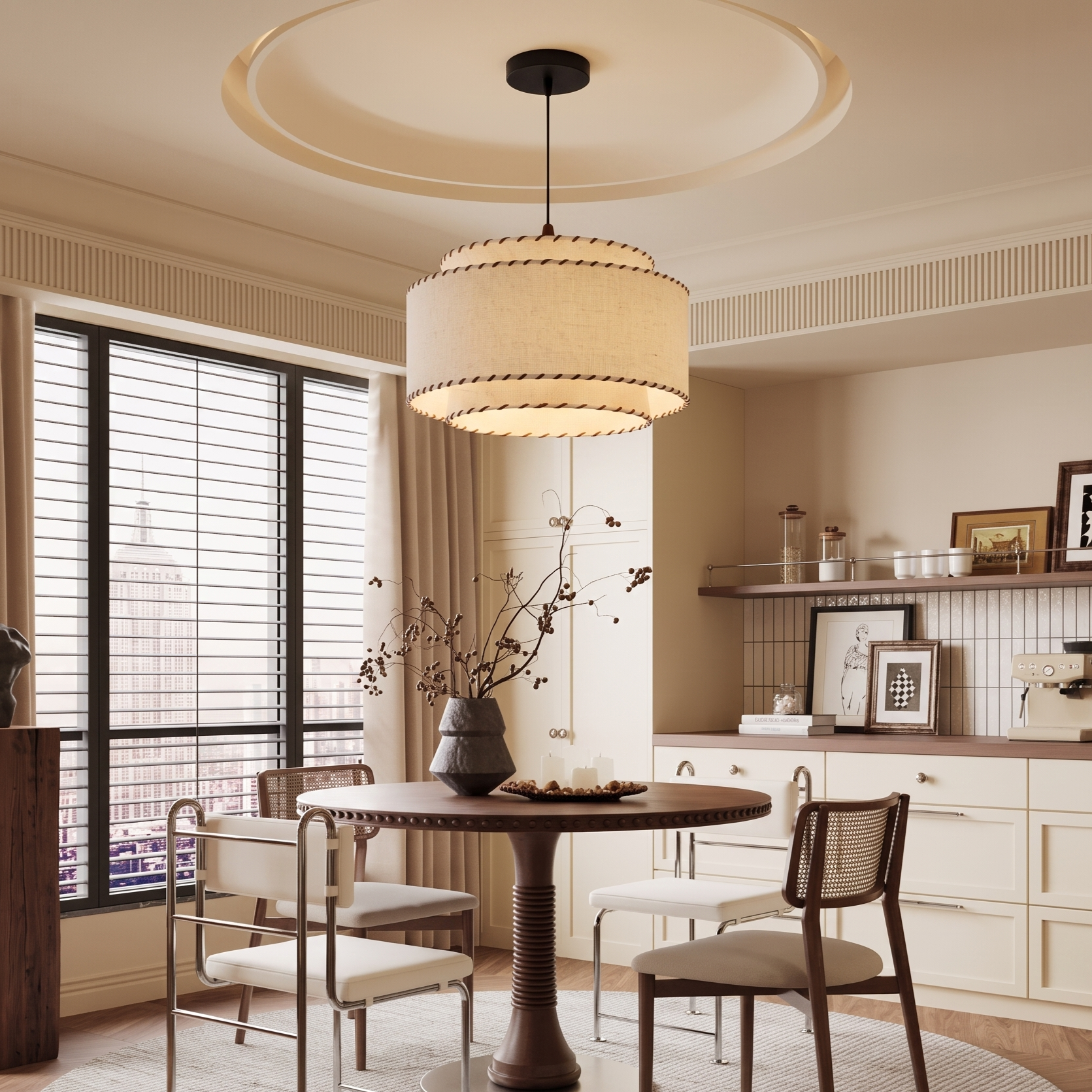 Mid-Century Modern Drum Fabric Pendant Light for Living Room Bedroom