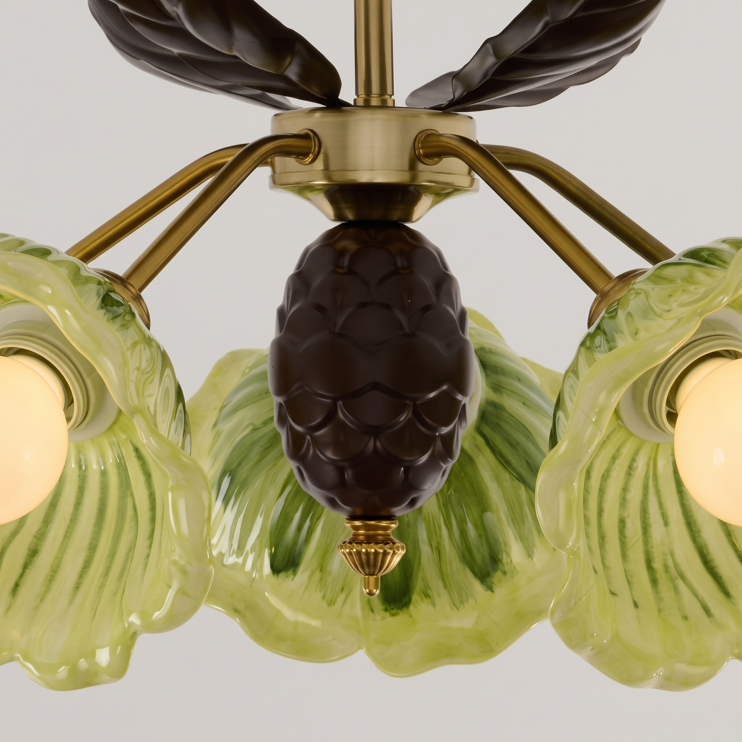 Vintage Green Art Ceramics Semi-Flush Mount Ceiling Light for Living Room Bedroom