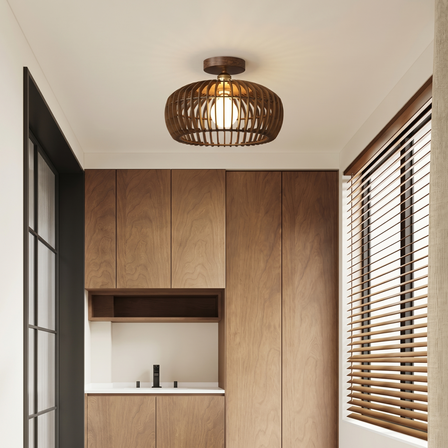 Retro Wabi-Sabi Style Wooden Ceiling Light for Bedrooms and Hallways