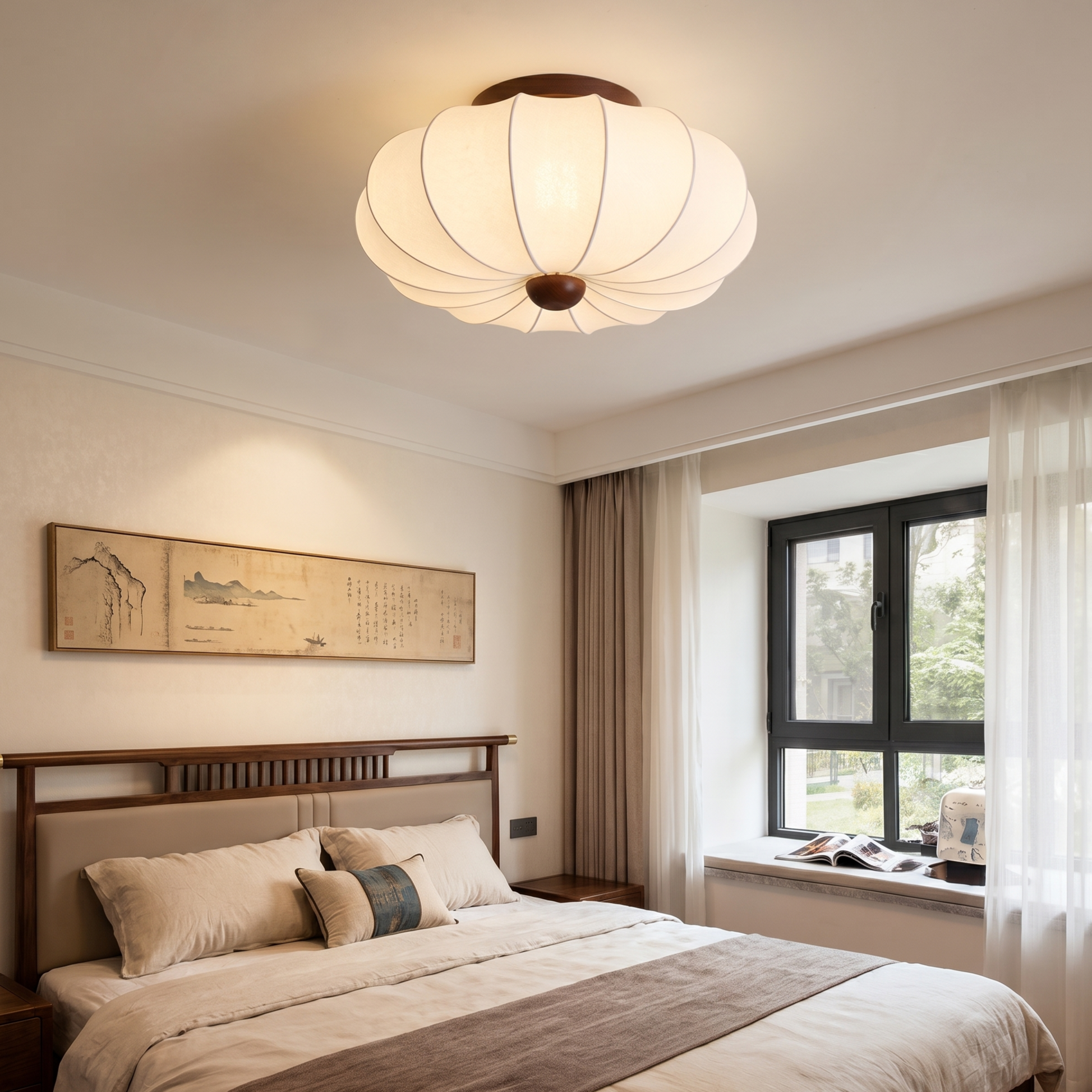 Modern Minimalist Silk Flush Mount Ceiling Light for Bedroom Hallway Balcony