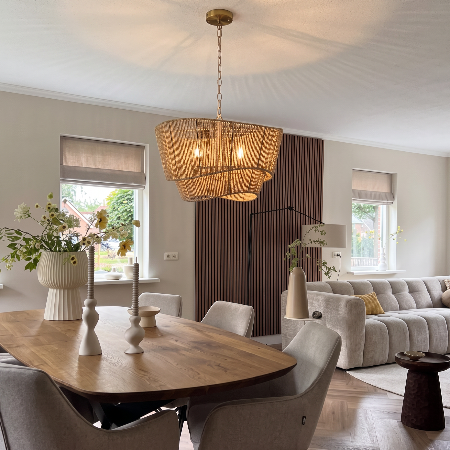 Natural Handwoven Rope Layered Chandelier Modern Farmhouse Pendant Light
