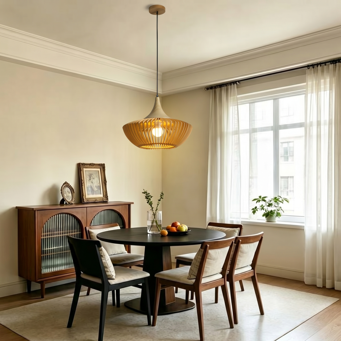 Wabi-sabi Style Wooden Rendant Famp for Dining Room
