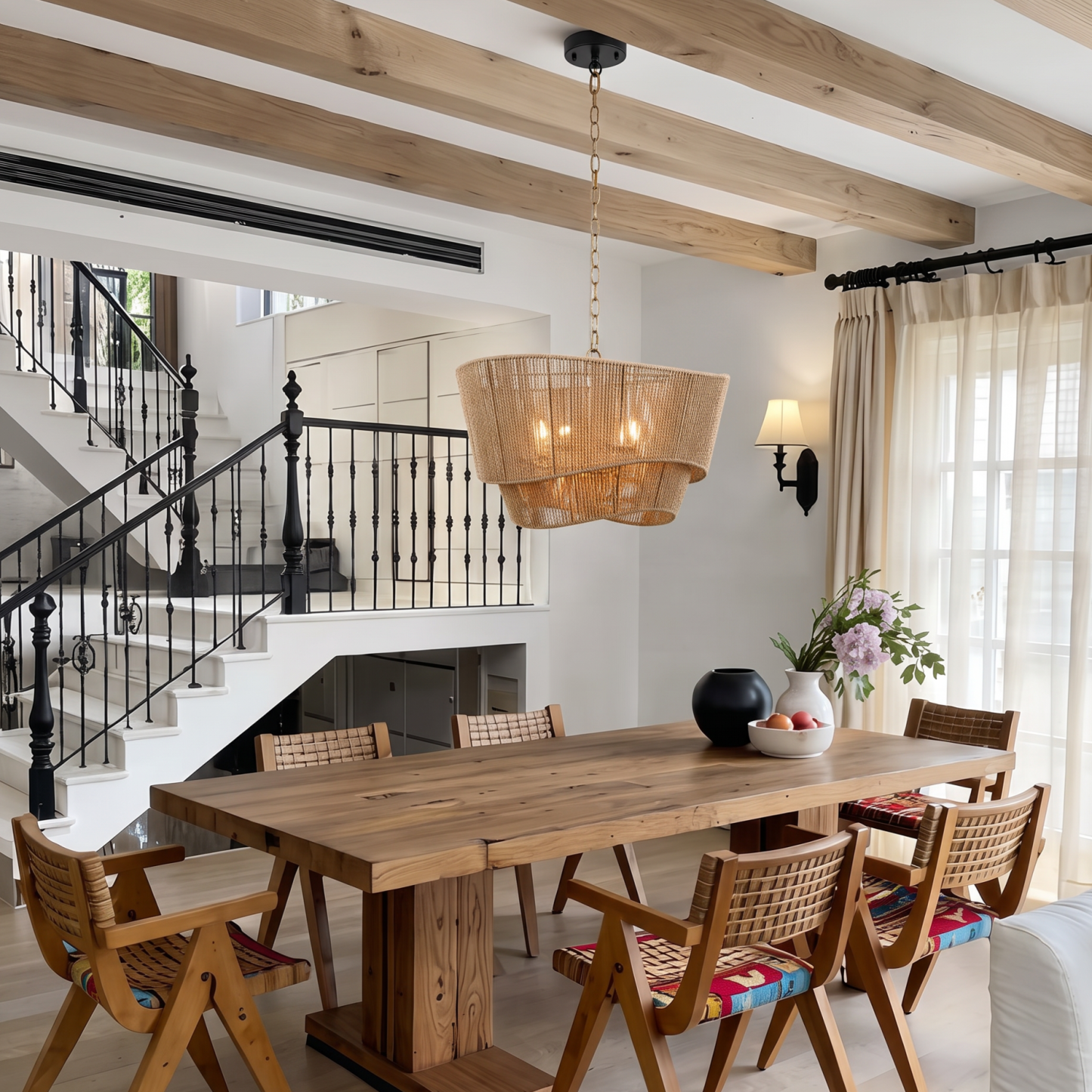 Natural Handwoven Rope Layered Chandelier Modern Farmhouse Pendant Light