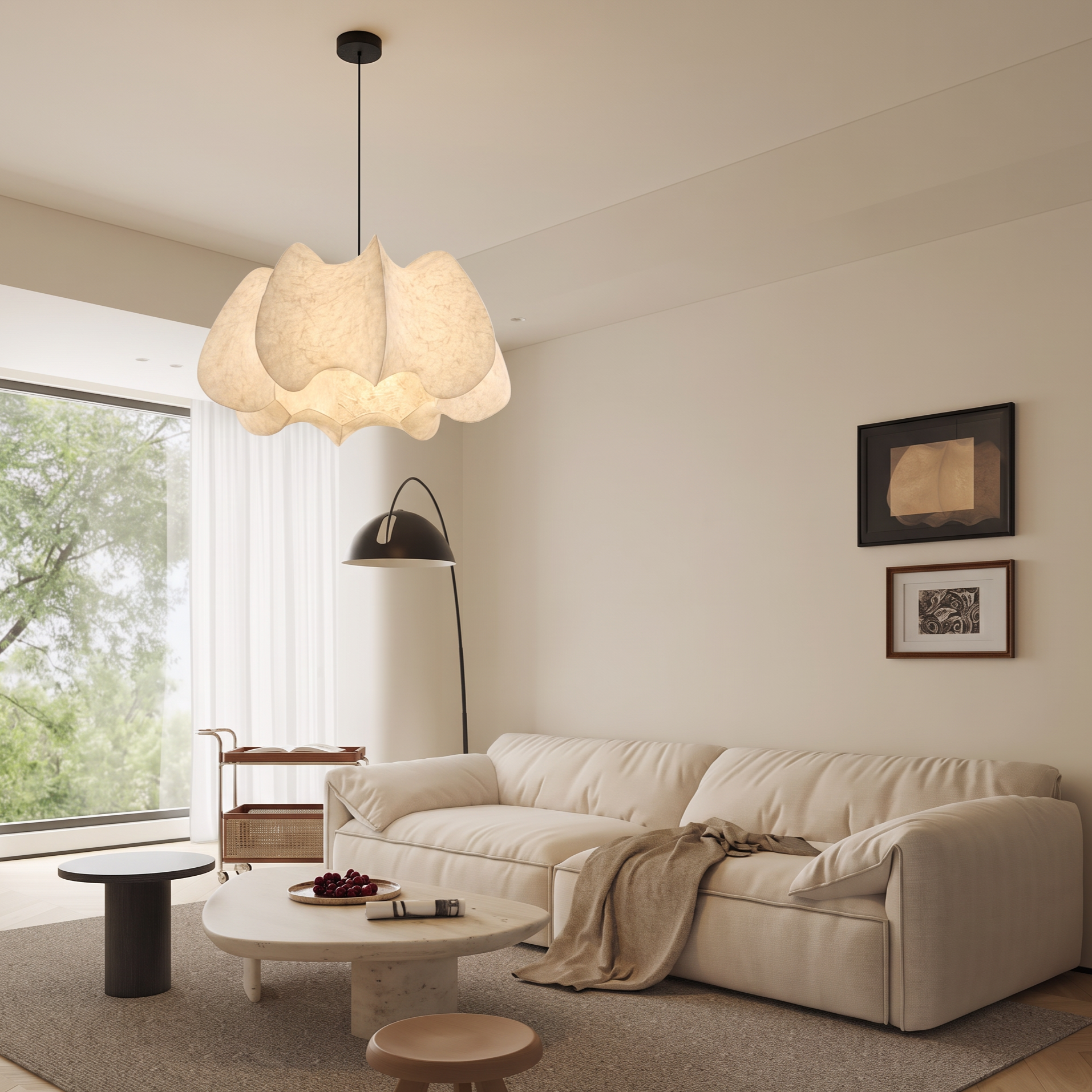  Scandinavian Minimalism Silk Pendant Light -Organic Modern Chandelier for Dining Room Living Room
