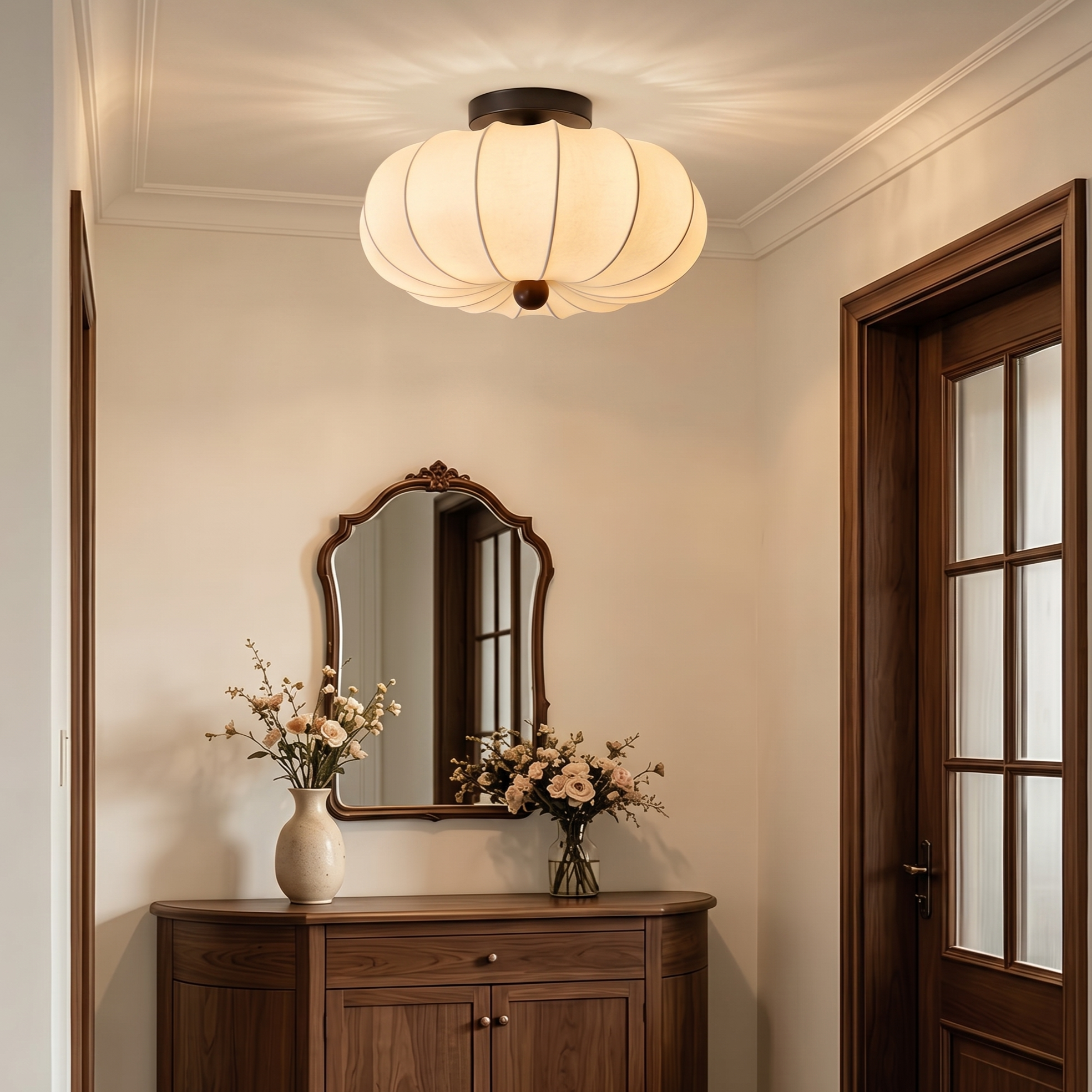 Modern Minimalist Silk Flush Mount Ceiling Light for Bedroom Hallway Balcony