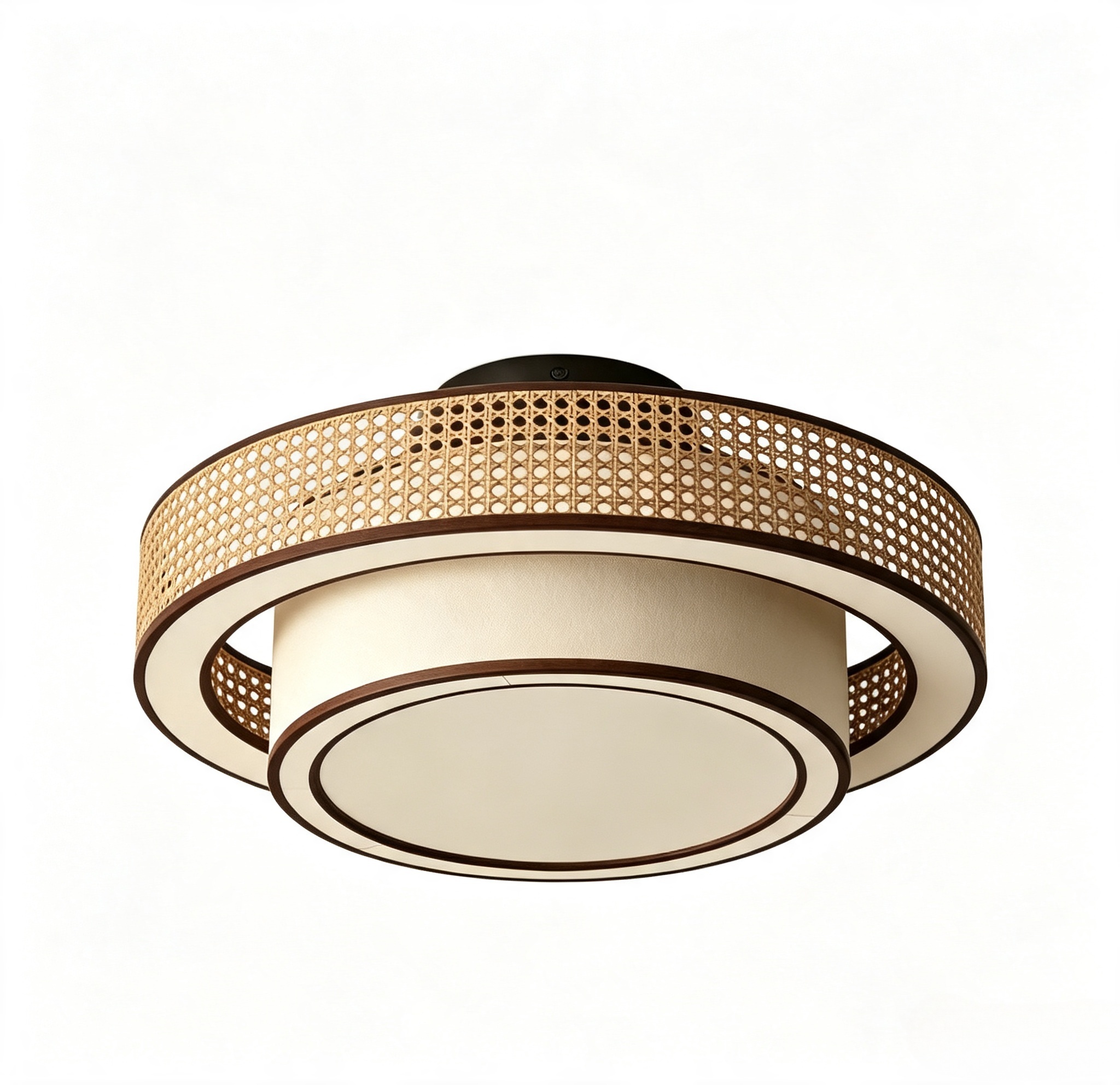 Japanese style Drum Rattan Flush Mount Ceiling Light for Bedroom Living Room