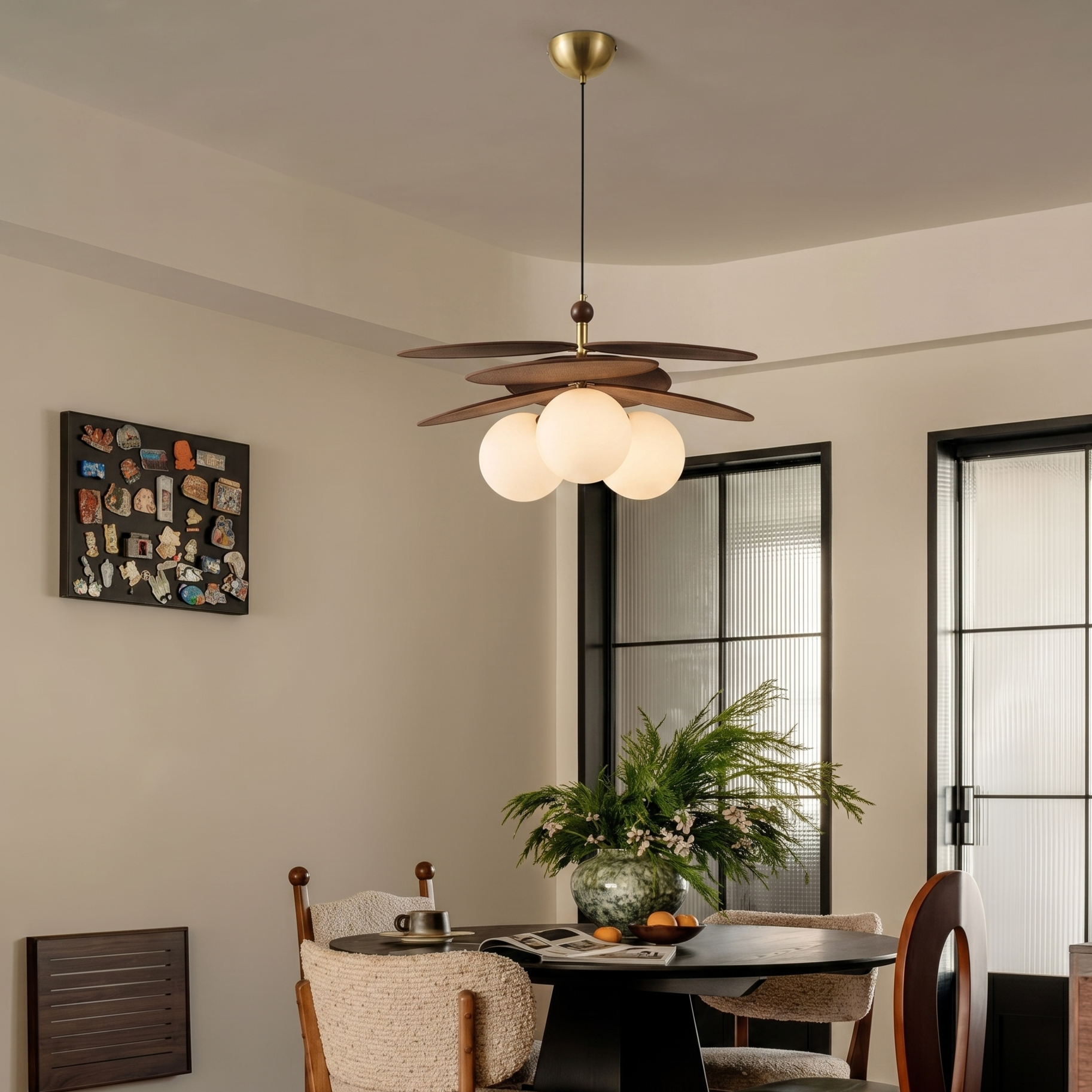 French Vintage Style Raffia Rattan Woven Dining Room Chandelier