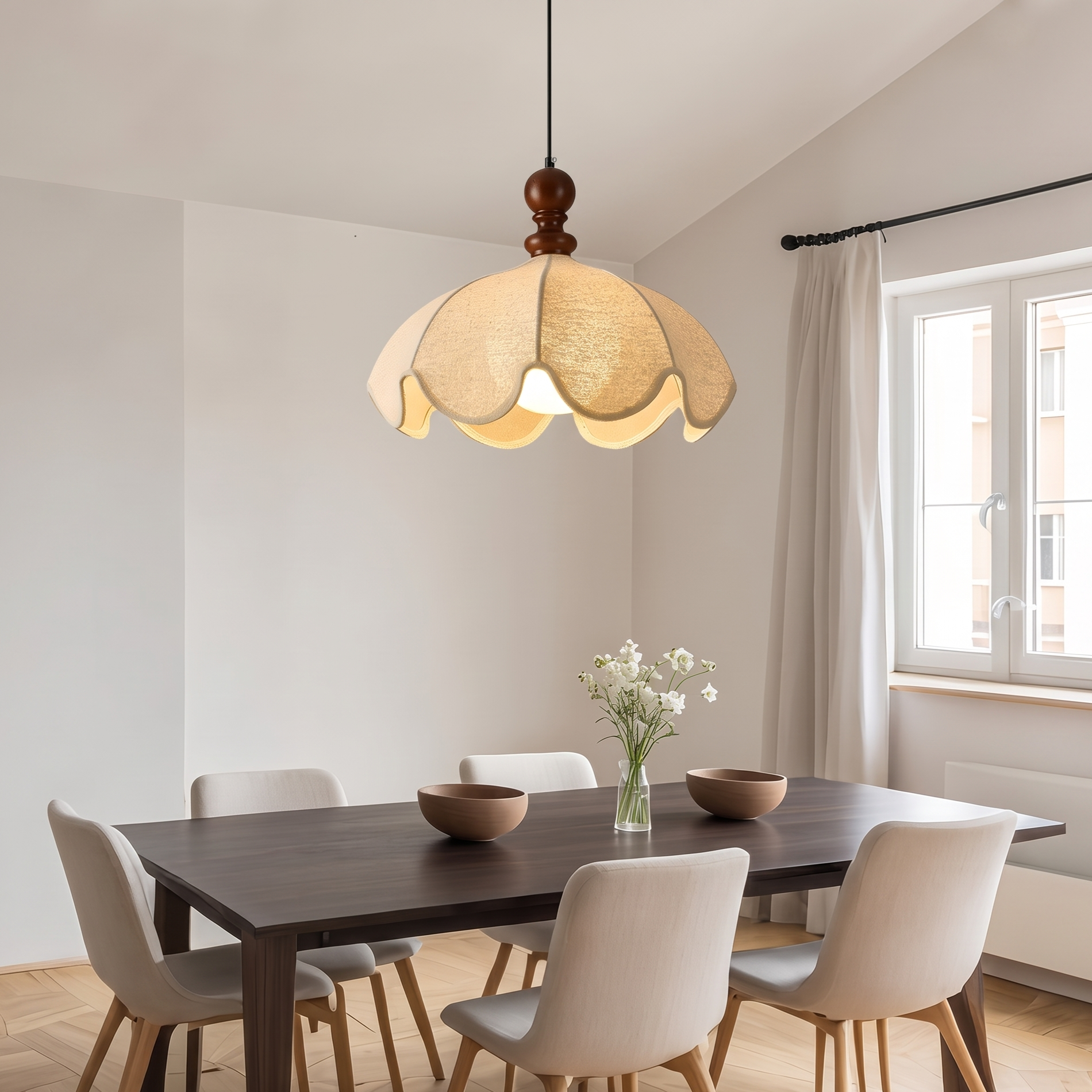 Vintage Fabric Pendant Light –Wabi-Sabi Fabric Shade Hanging Ceiling Light for  Dining Room Bedroom and Living Room