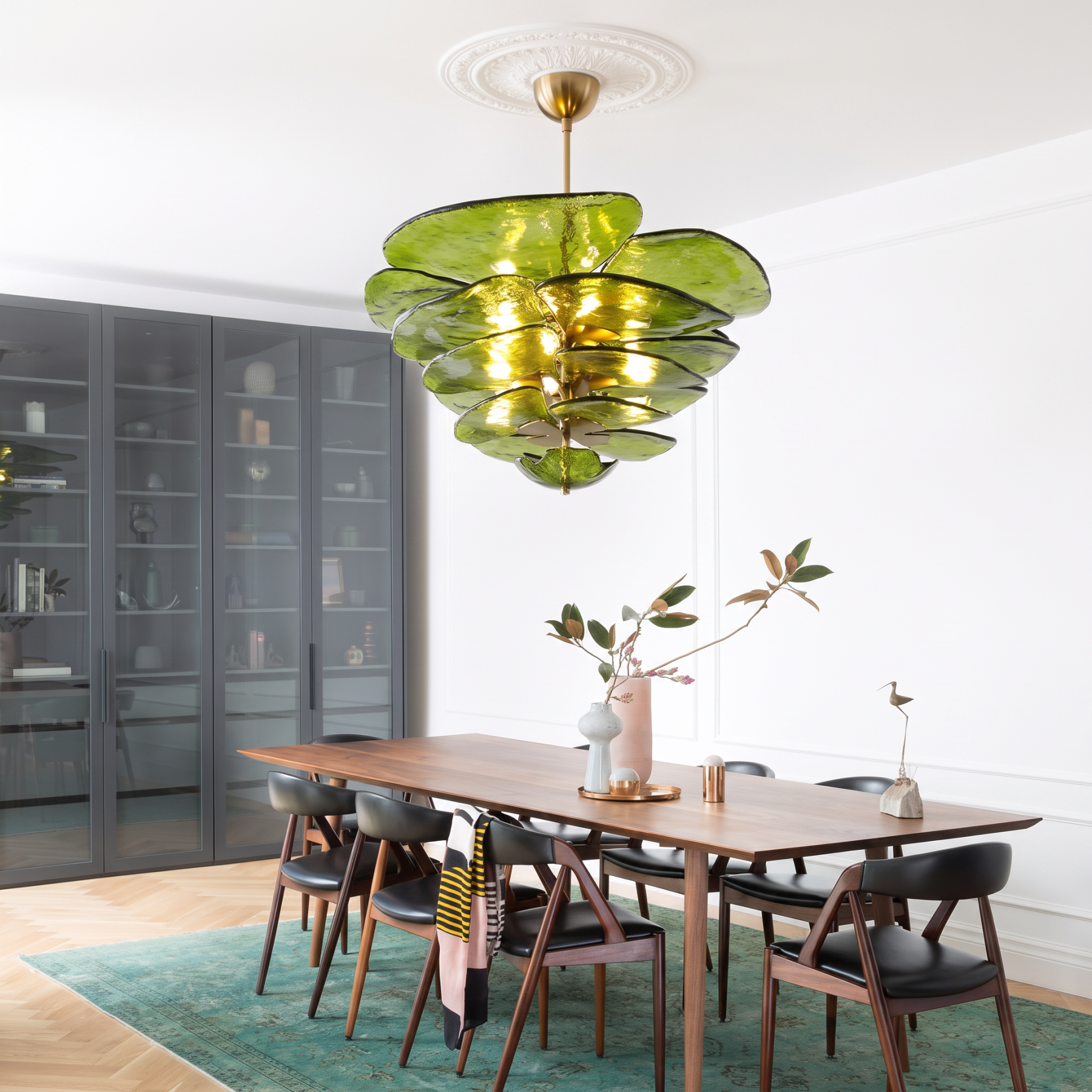 Mid-Century Modern Amber Petal Chandelier for Living Room Dining Area