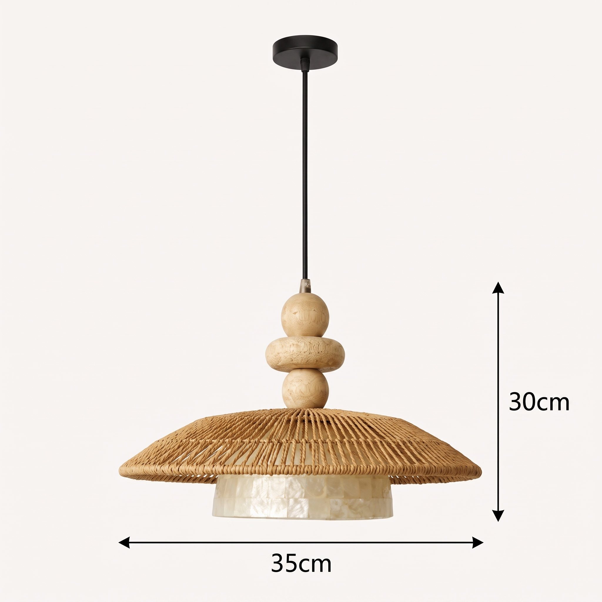 Wabi Sabi Rope Pendant Light with Shell Accent-Minimalist Boho Hanging Ceiling Lamp for Dining Room