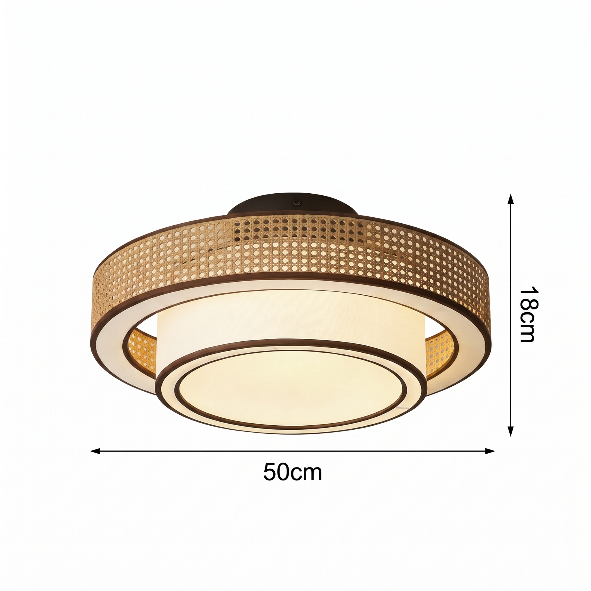 Japanese style Drum Rattan Flush Mount Ceiling Light for Bedroom Living Room