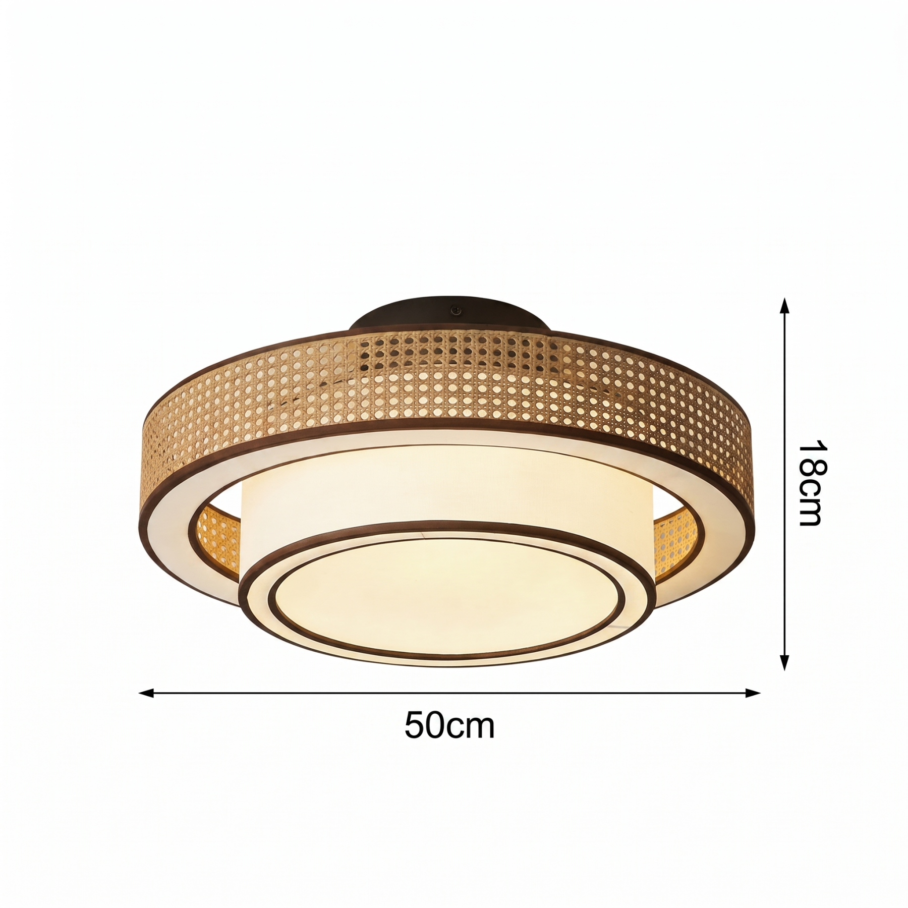 Japanese style Drum Rattan Flush Mount Ceiling Light for Bedroom Living Room