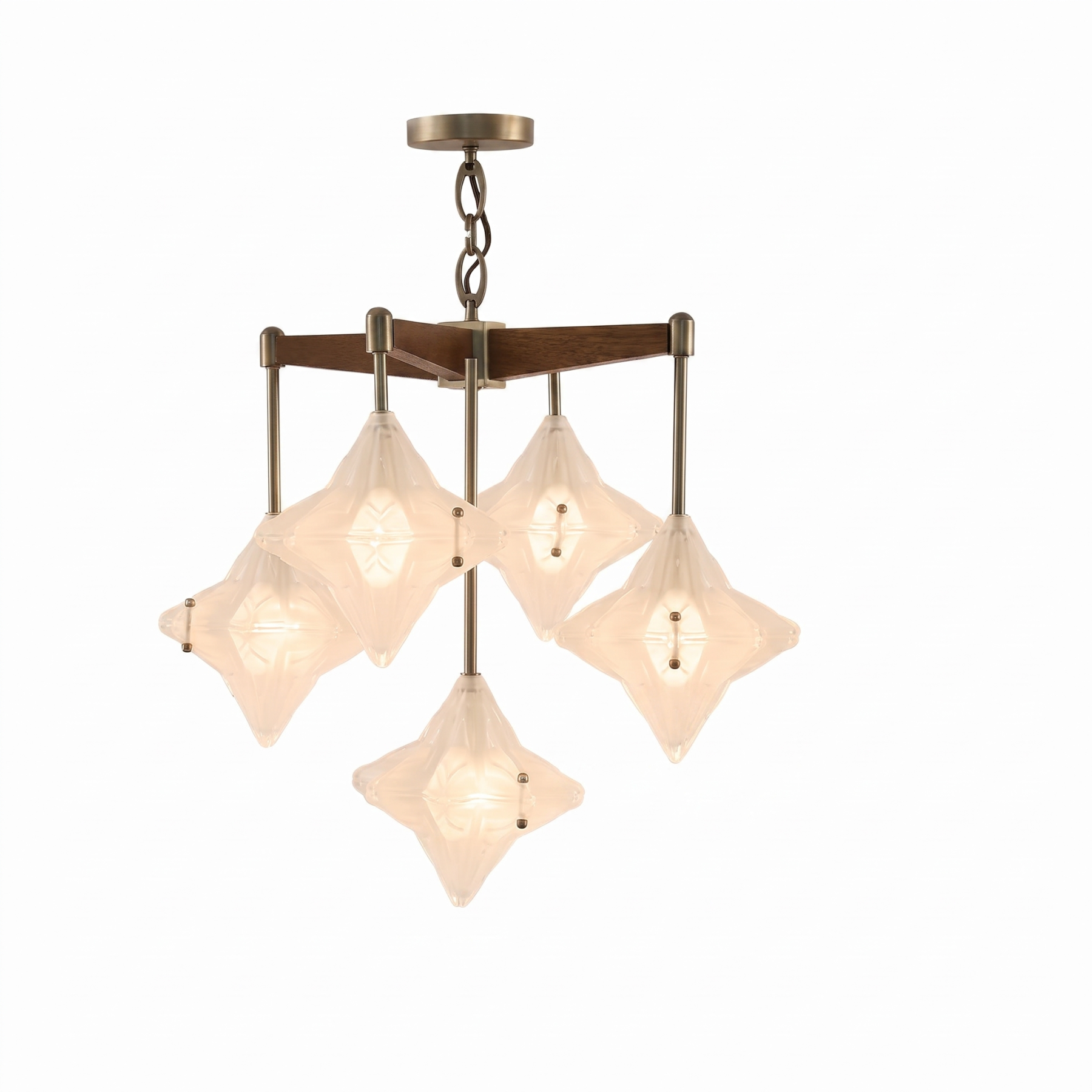 Mid-Century Modern Starburst Glass Chandelier Solid Wood Pendant Fixture for Dining Room Living Room Kitchen Island