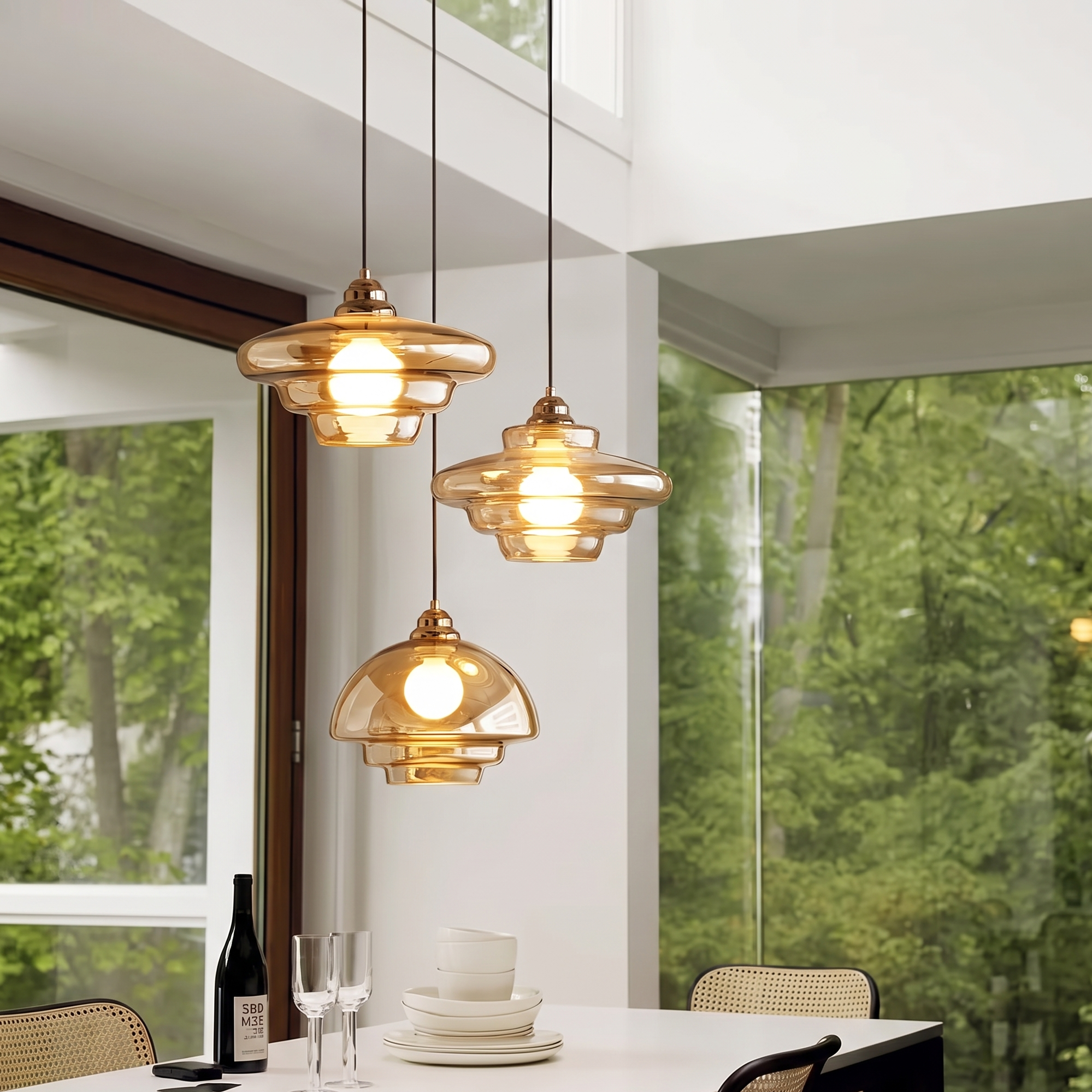 Modern Amber Layered Glass Pendant Light – Mid-Century Style Ceiling Lamp for Dining Rooms Kitchen IslandsBedrooms