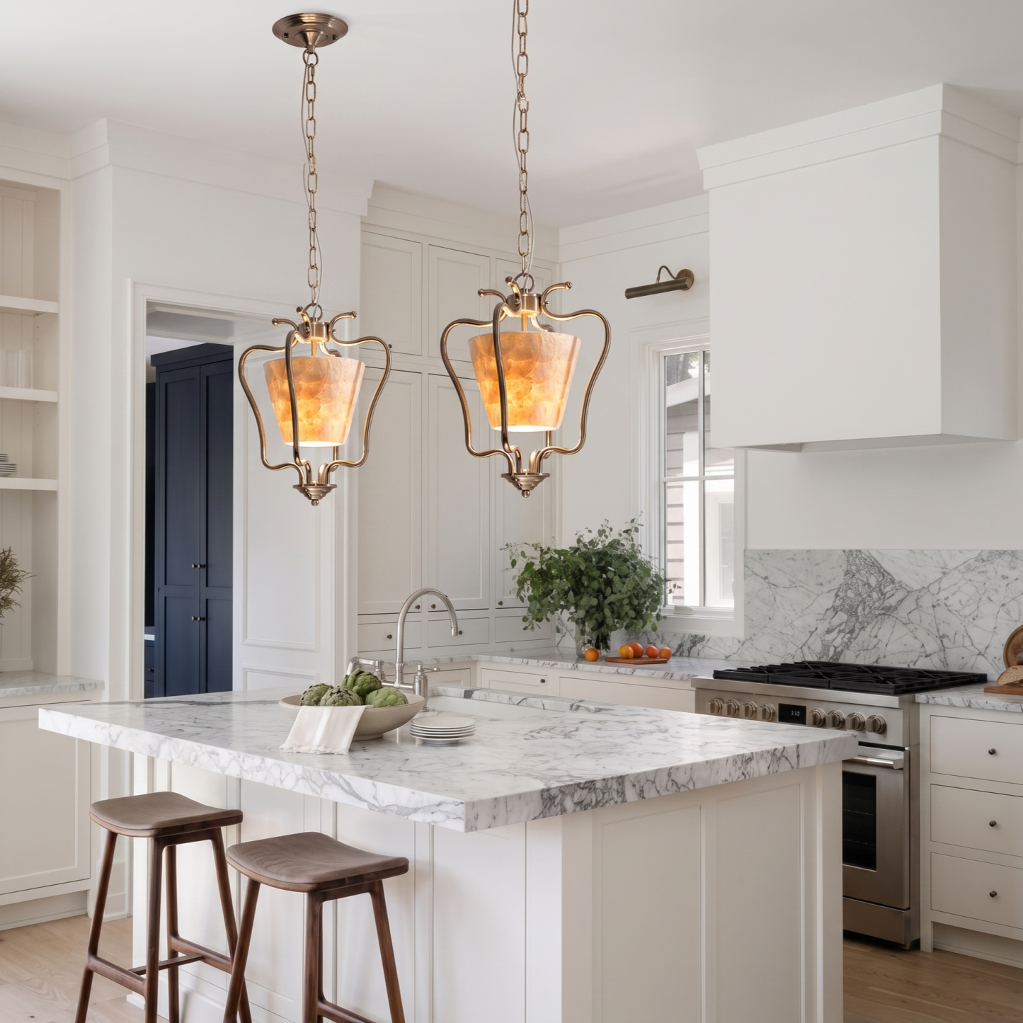 Vintage Lantern Shell Pendant Light Elegant Hanging Ceiling Light for Kitchen Island Dining Room Entryway