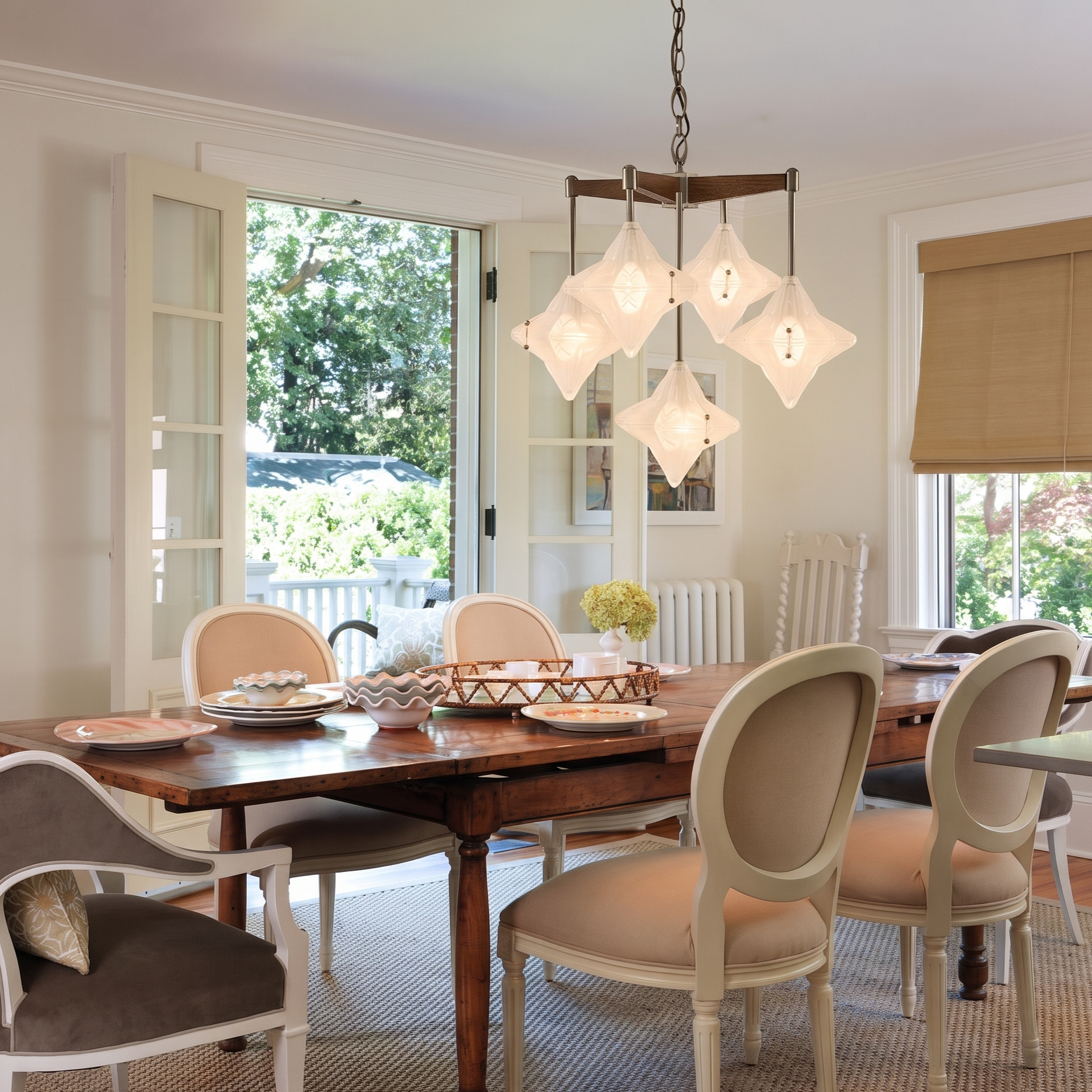 Mid-Century Modern Starburst Glass Chandelier Solid Wood Pendant Fixture for Dining Room Living Room Kitchen Island