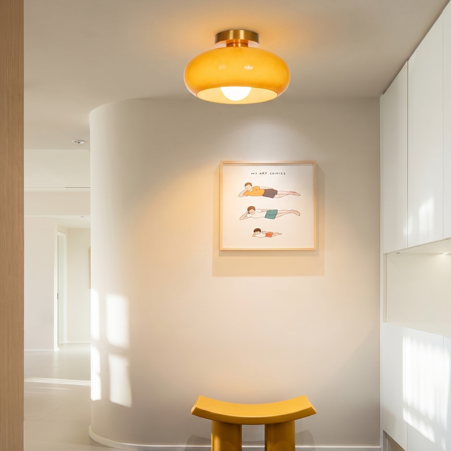  Mid-Century Modern Glass Flush Mount Ceiling Light for Bedroom Hallway Entryway