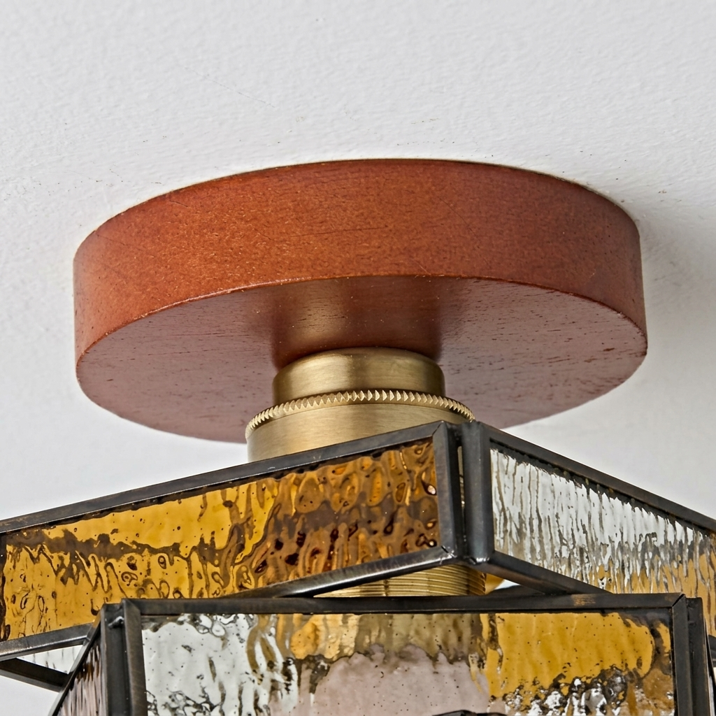 Retro Mid-Century Geometric Stained Glass Ceiling Light for Hallway Entryway Bedroom