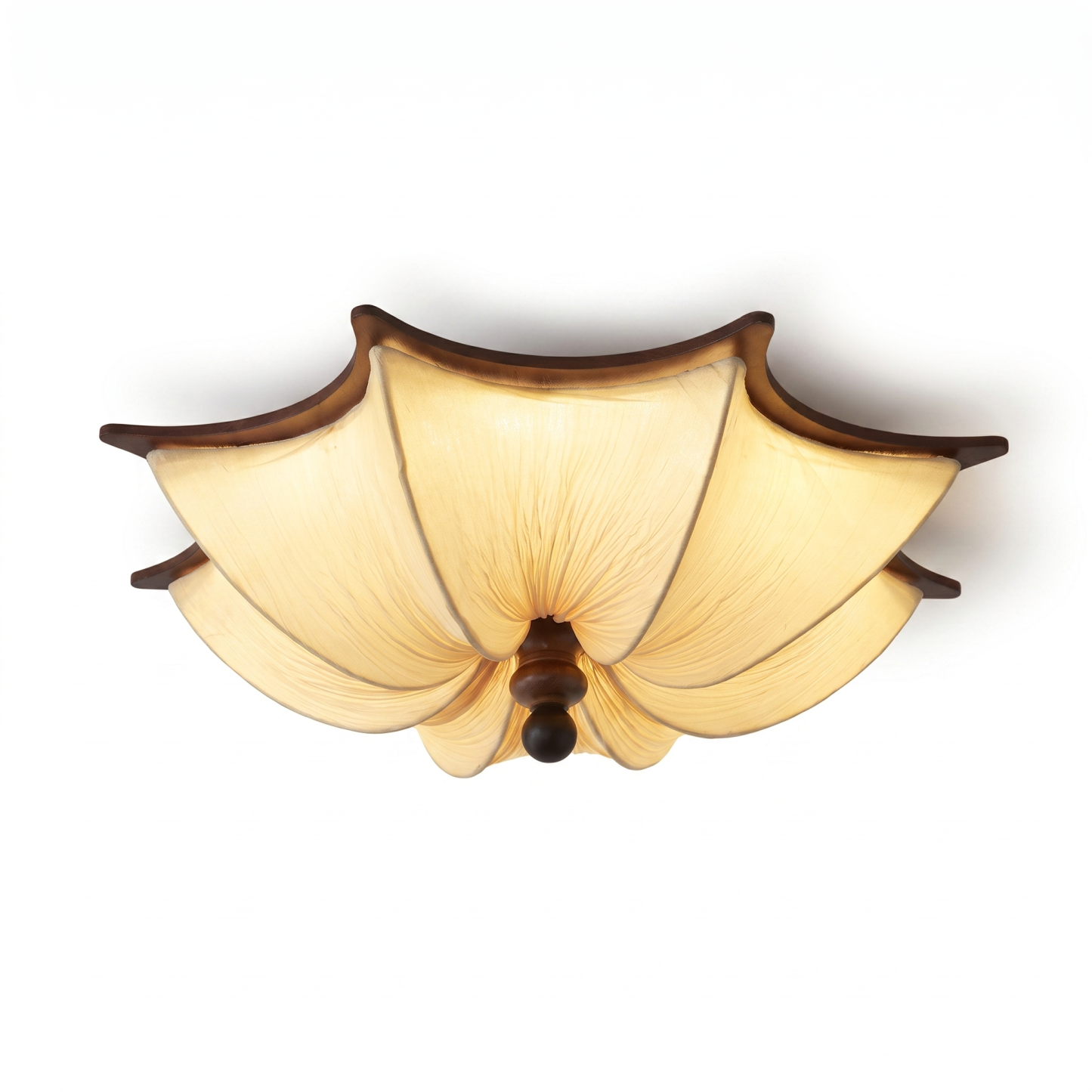 Lotus Fabric Flush Mount Ceiling Light,Vintage Wabi-Sabi  Lamp for Living Room Bedroom