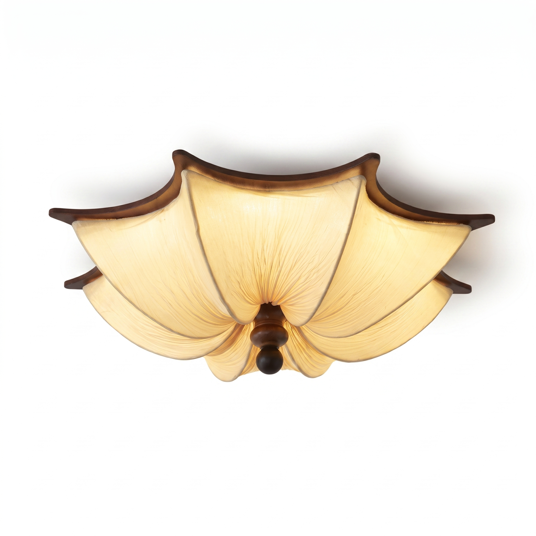 Lotus Fabric Flush Mount Ceiling Light,Vintage Wabi-Sabi  Lamp for Living Room Bedroom