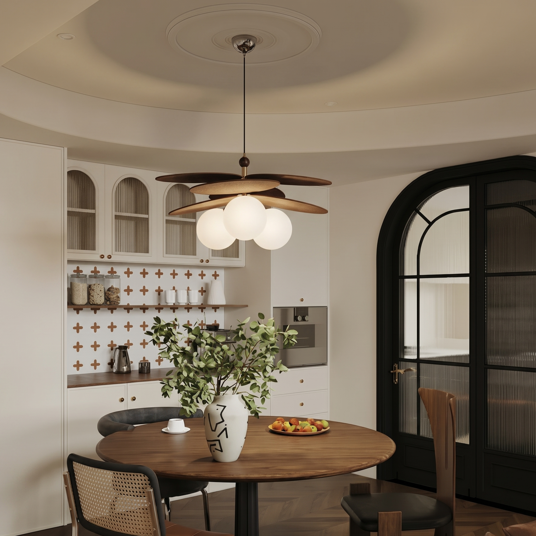 French Vintage Style Raffia Rattan Woven Dining Room Chandelier